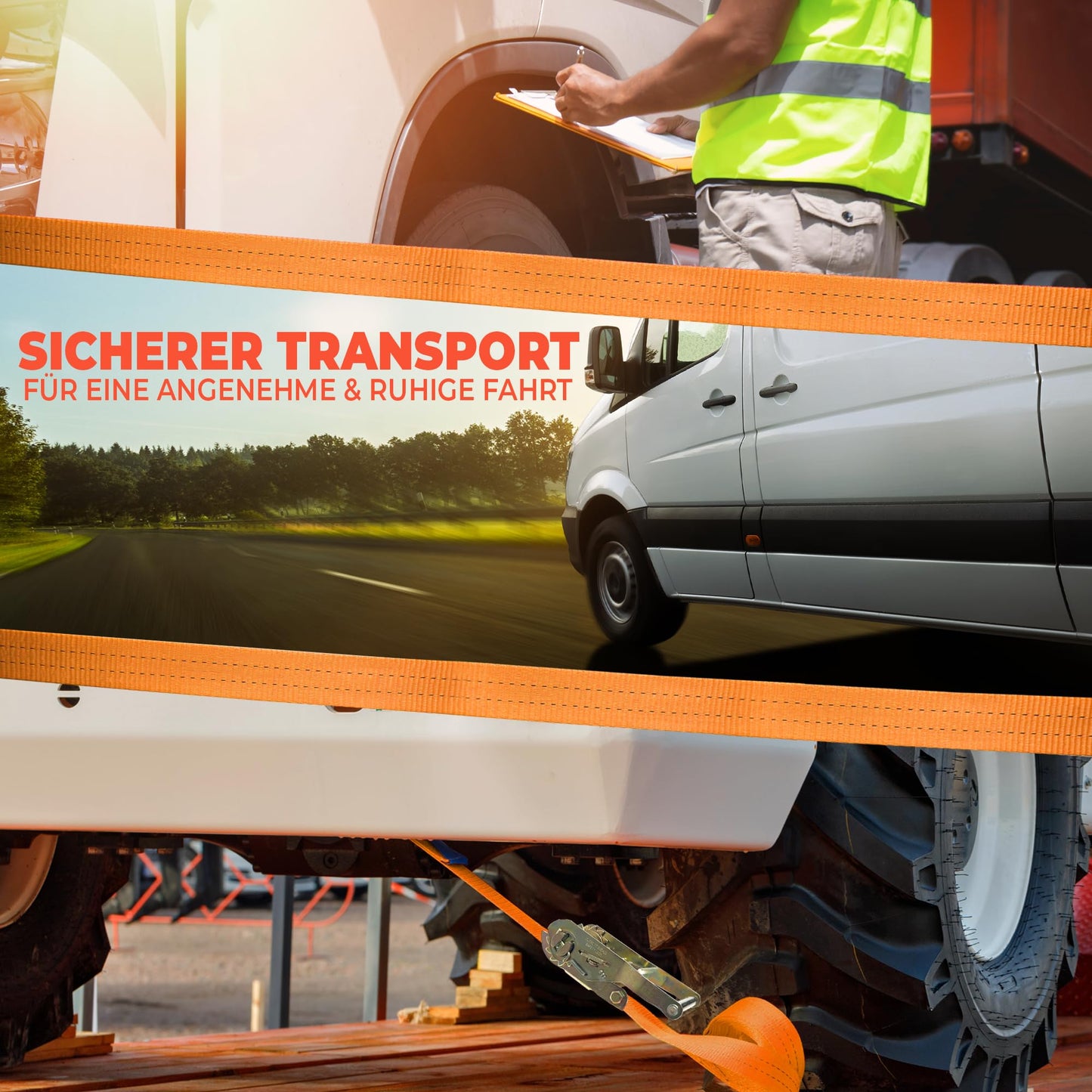 20 pieces of ratchet straps, 6m long, 2t (2000 daN, KG) - TÜV/GS tested - one piece, 35mm wide with galvanized steel ratchet - sturdy & weatherproof - without hooks.