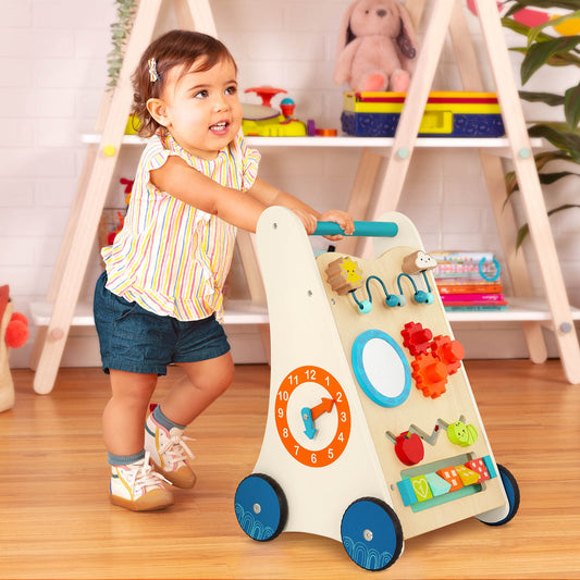 B. toys wooden walker - walking aid with motor skills loop, clock, number learning - walker, walking aid, walking wagon, wooden baby toy from 1 year