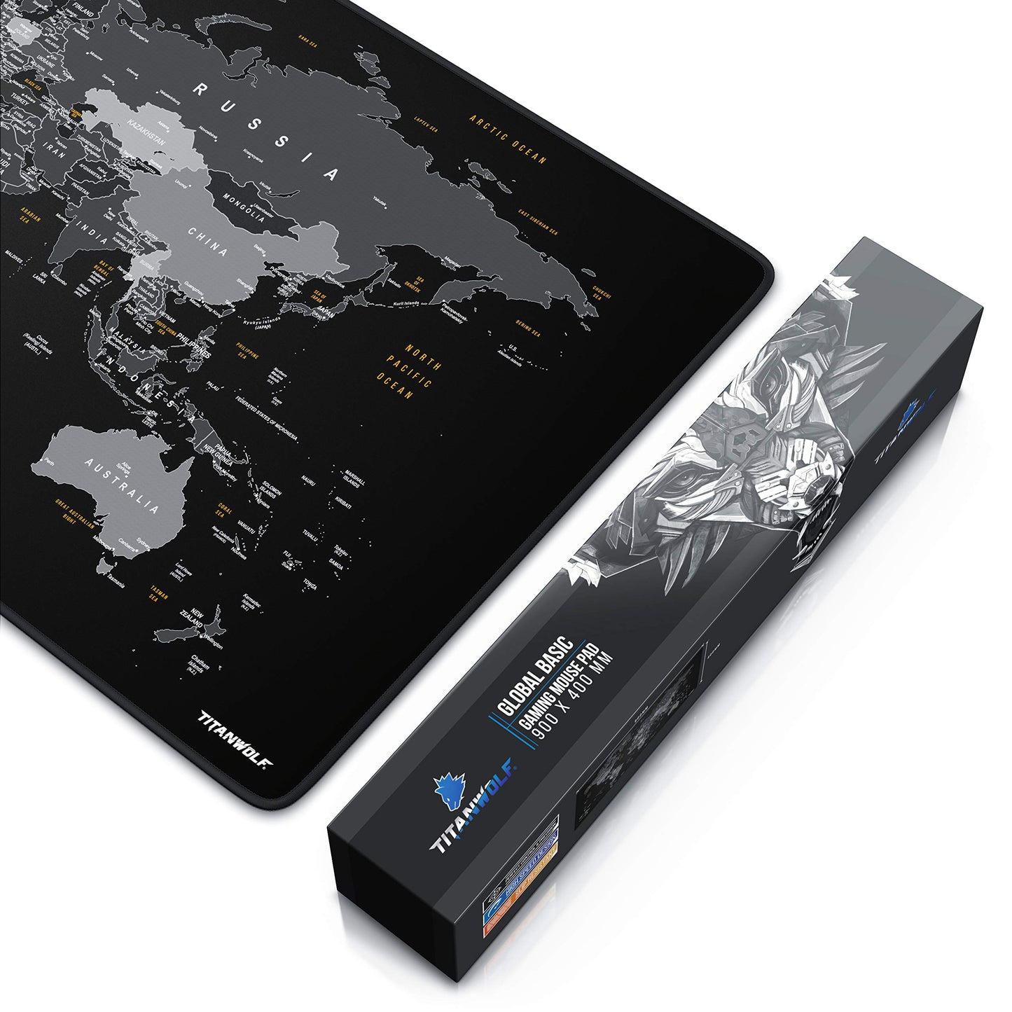 TITANWOLF - XXL Mousepad Gaming Titanwolf 900x400 mm - Mousepad XXL Gaming Large - Desk Pad Large Size - enhances precision and speed - Design World Map Black