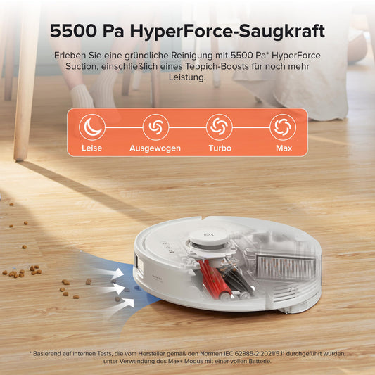 Roborock Q8 Max+ robot vacuum with auto-empty station, DuoRoller brush, 5500Pa suction power, 2.5L dust bag, 350mL water tank, PreciSense LiDAR navigation (White)