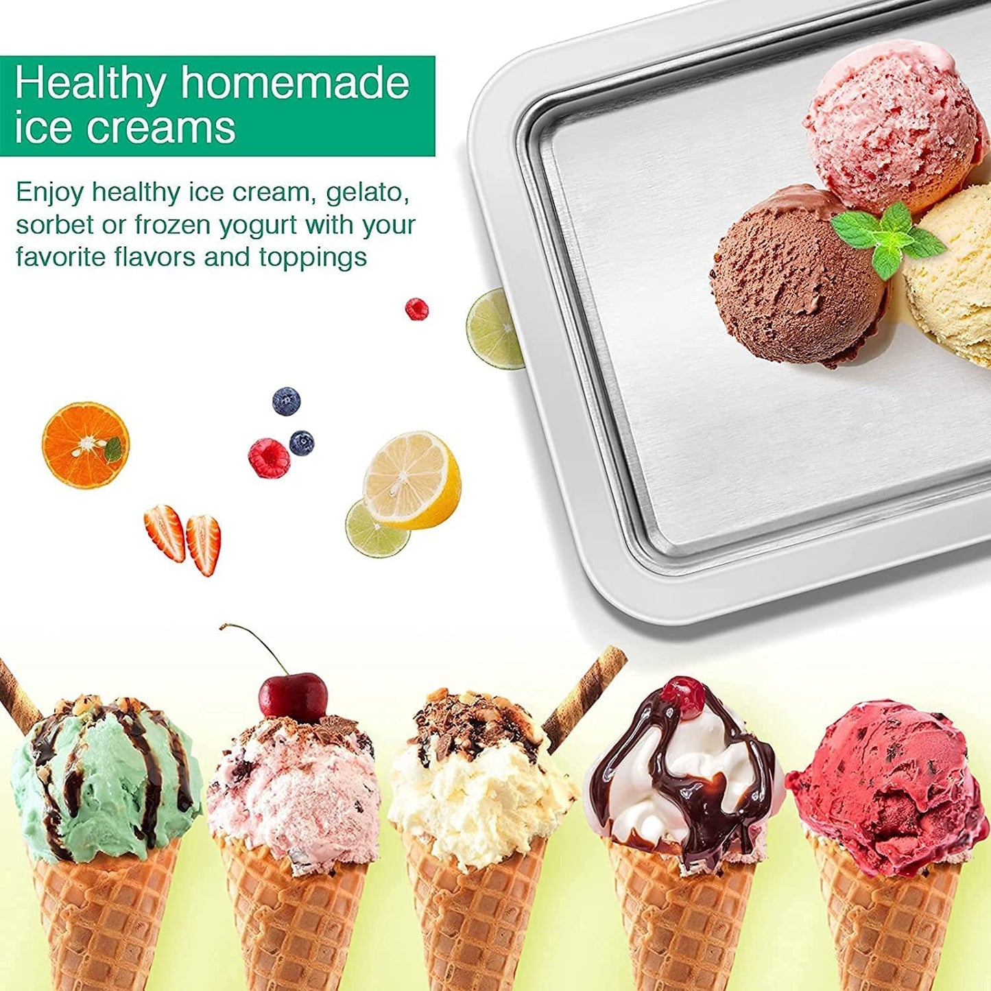 Ice cream maker, 26 x 21 cm, Rolling ice cream machine for kids and families - Includes ice cube maker and accessories Rolling ice machine plate, Ice Rolls machine, Ice cream machine, Ice Rolls plate