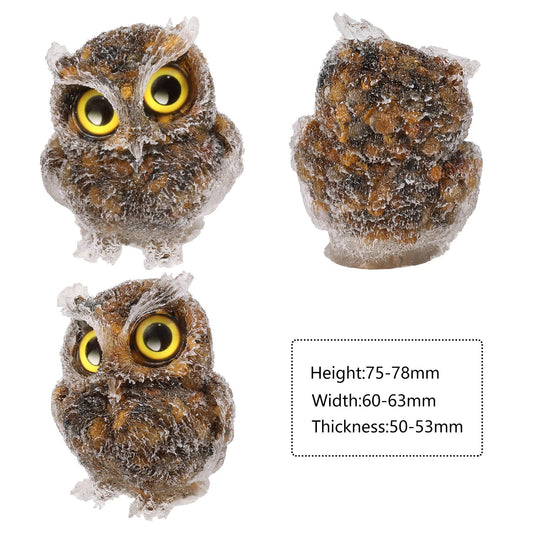 Tiger Eye cute crystal owl figurine ornaments, mini stone owl statues resin animal sculpture talisman healing stone bird decoration for home office table, flower pot, micro landscape, 7.5cm
