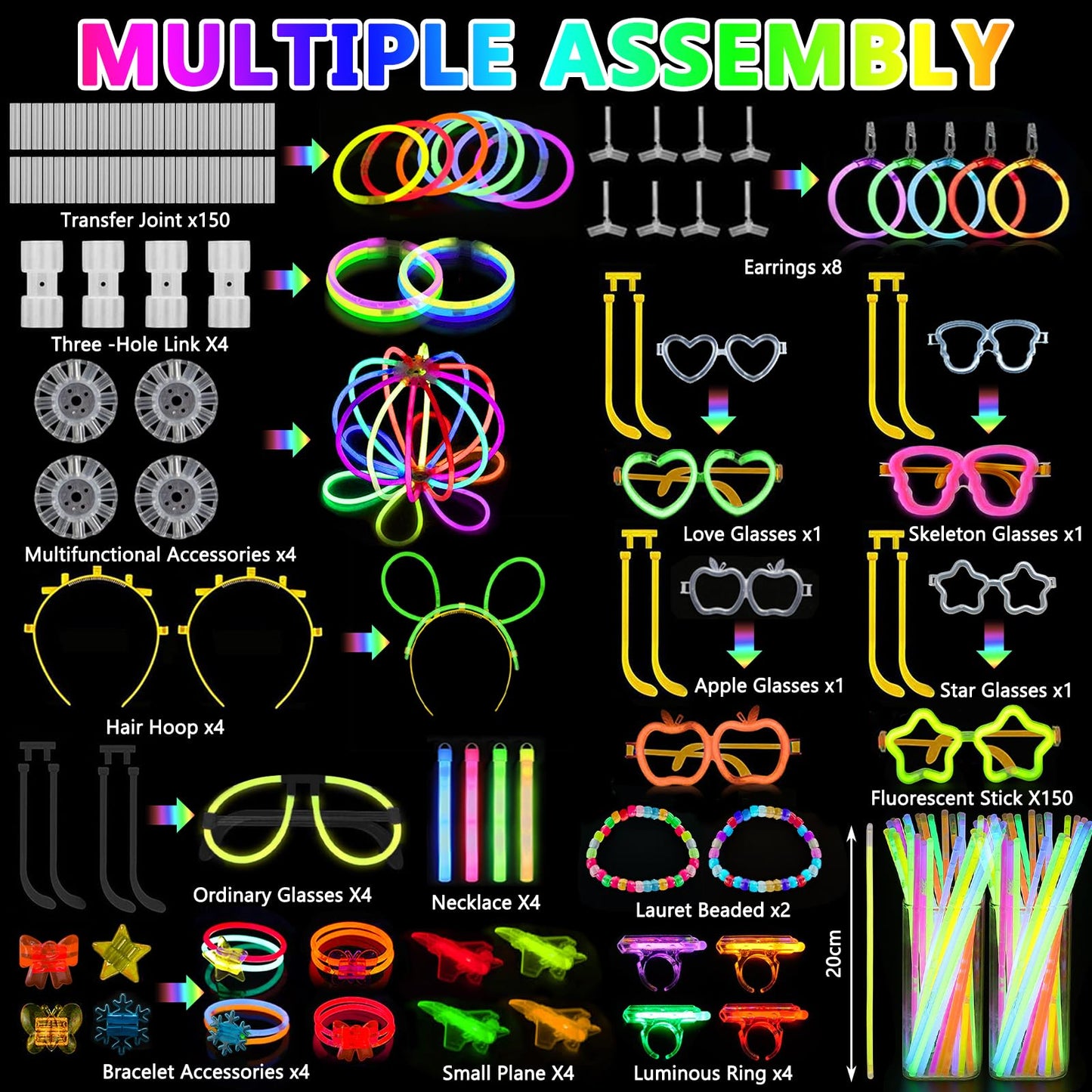 MULEVIP Glow Sticks Party Set 425 Pieces Glow Sticks, Neon Party Glow Bracelets Wedding Glow Toys for Party Decor, Glow Sticks Wedding, Light Sticks for Kids