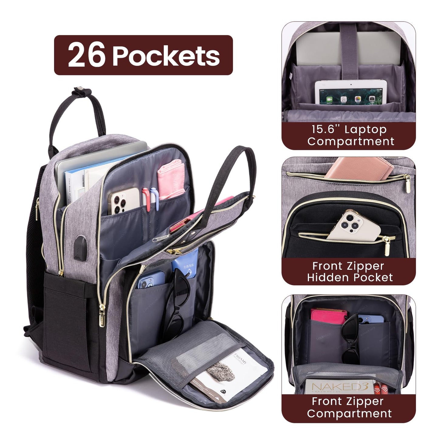 LOVEVOOK backpack for women, laptop backpack for 17 inch laptops, school backpack for girls and teenagers, waterproof school bag for boys, anti-theft school bag for school, travel, work. Lightweight.