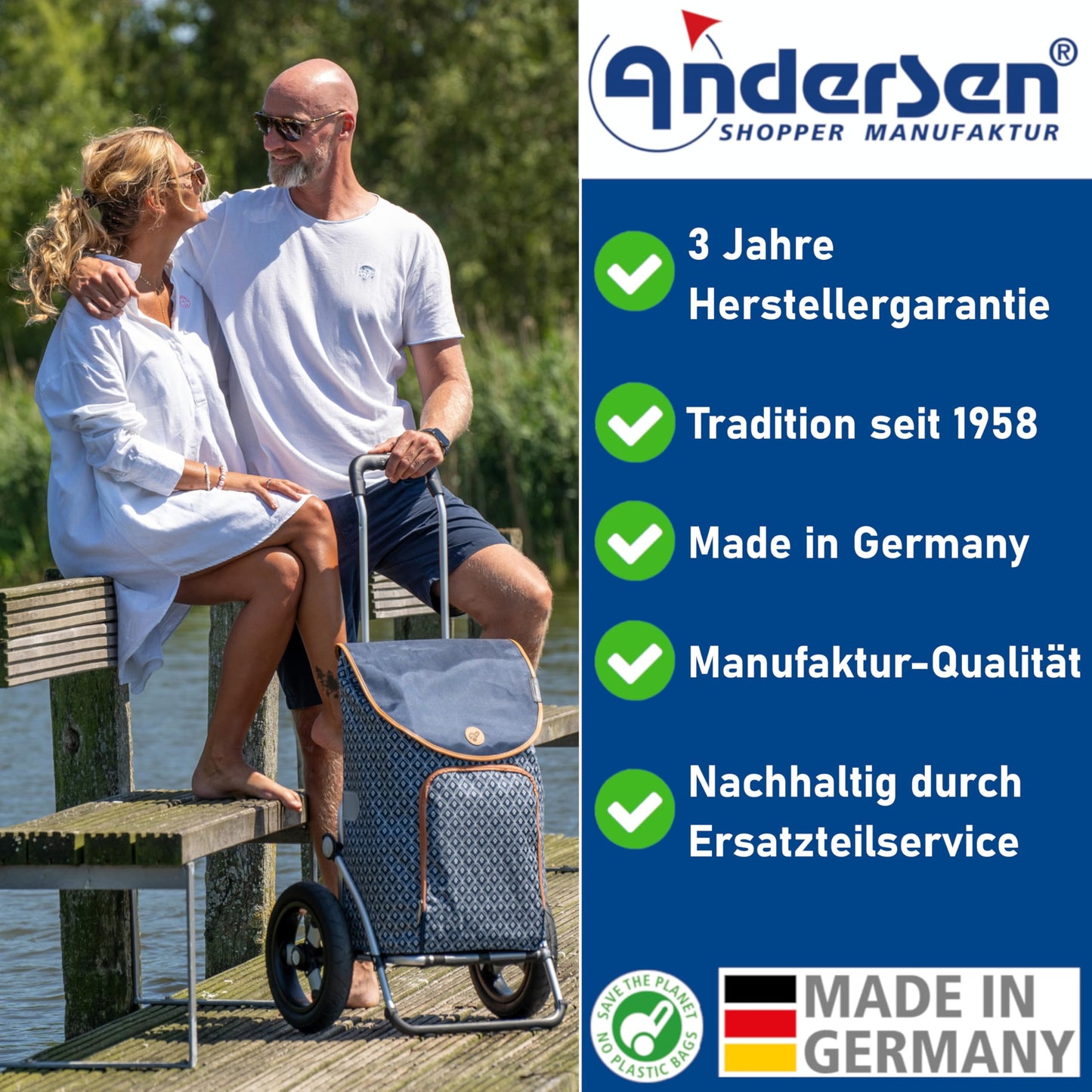 Andersen shopping trolley - foldable - 49 liters - stair climber - load capacity 60 kg - steel frame - trolley - wheel Ø 3 x 13 cm - Royal Shopper Steel Holly black