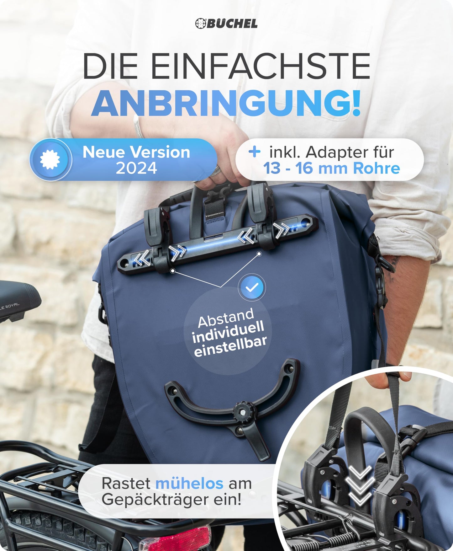 Büchel bike bag for luggage rack I 25.4 L - 100% Waterproof I with carrying handle and shoulder strap I rear bike bag, luggage rack bag, bike bags