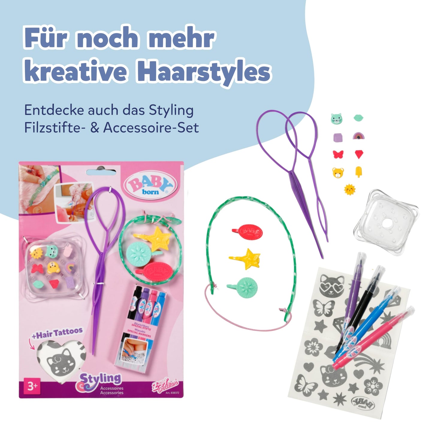 BABY Born Princess Styling Head, doll styling head for kids with long blonde hair including makeup palette, brush, and styling accessories, makeup for doll and kids' skin, 835432 Zapf Creation