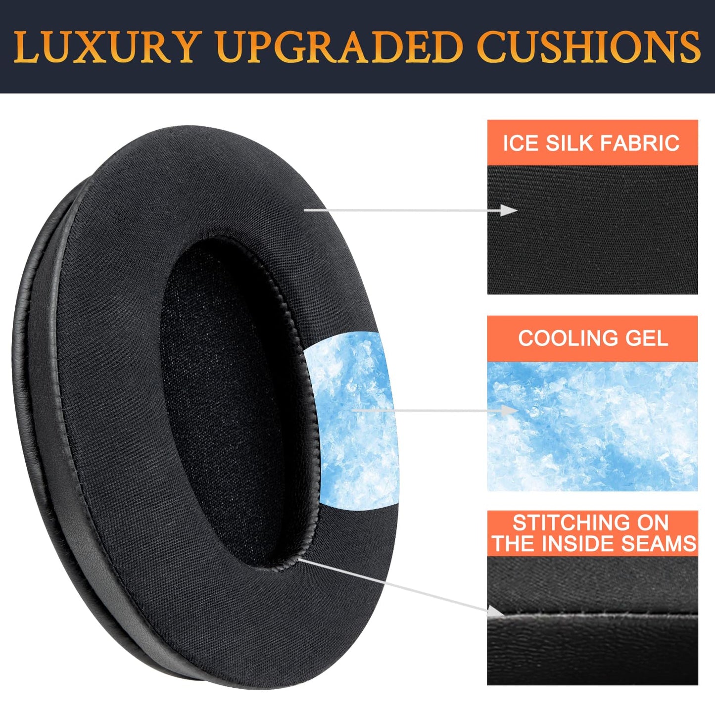 SOULWIT cooling gel replacement ear pads for Sony WH-1000XM3 (WH1000XM3) over-ear headphones, ear cushion with high-density noise isolation foam, extra thickness