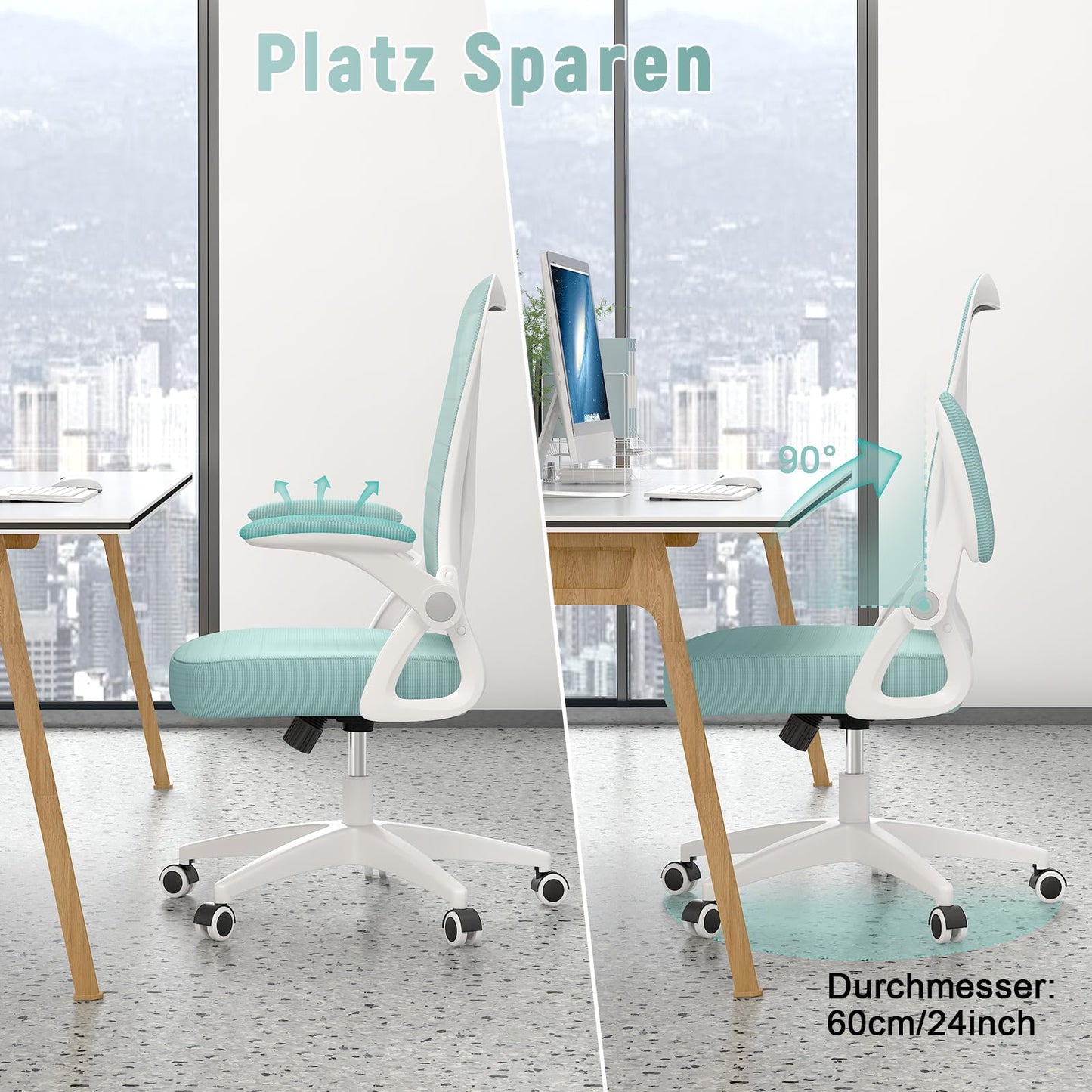 naspaluro office chair with adjustable armrests, ergonomic desk chair with mesh back, lumbar support, height adjustable, padded seat cushion, 360° swivel chair, green