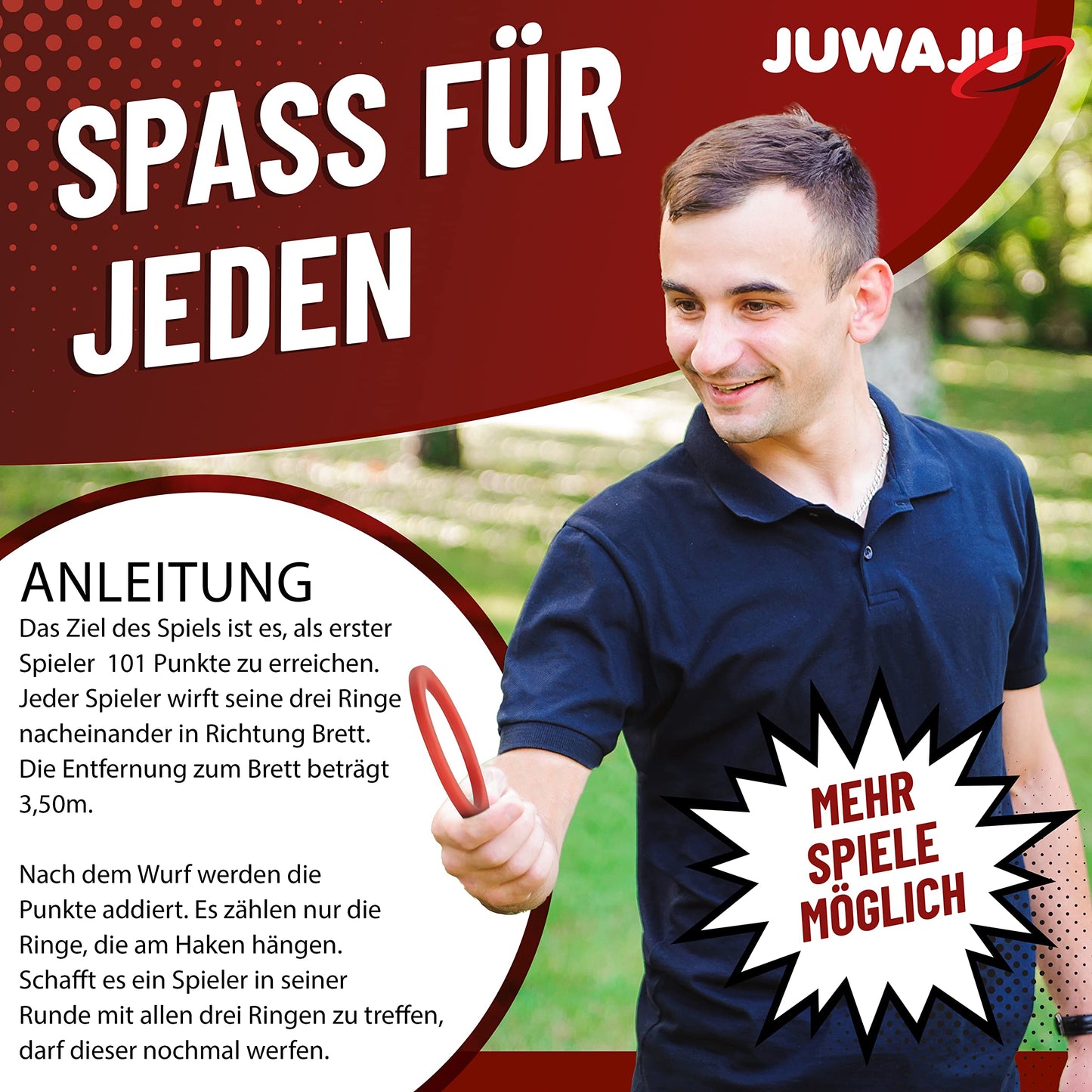 JUWAJU Ring Toss Game, Fun for All, Indoor/Outdoor, Dartboard, Ring toss, Ages 3+, Great for Garden Parties, Kids' Birthdays, 30cm Large, 0.95kg Heavy.