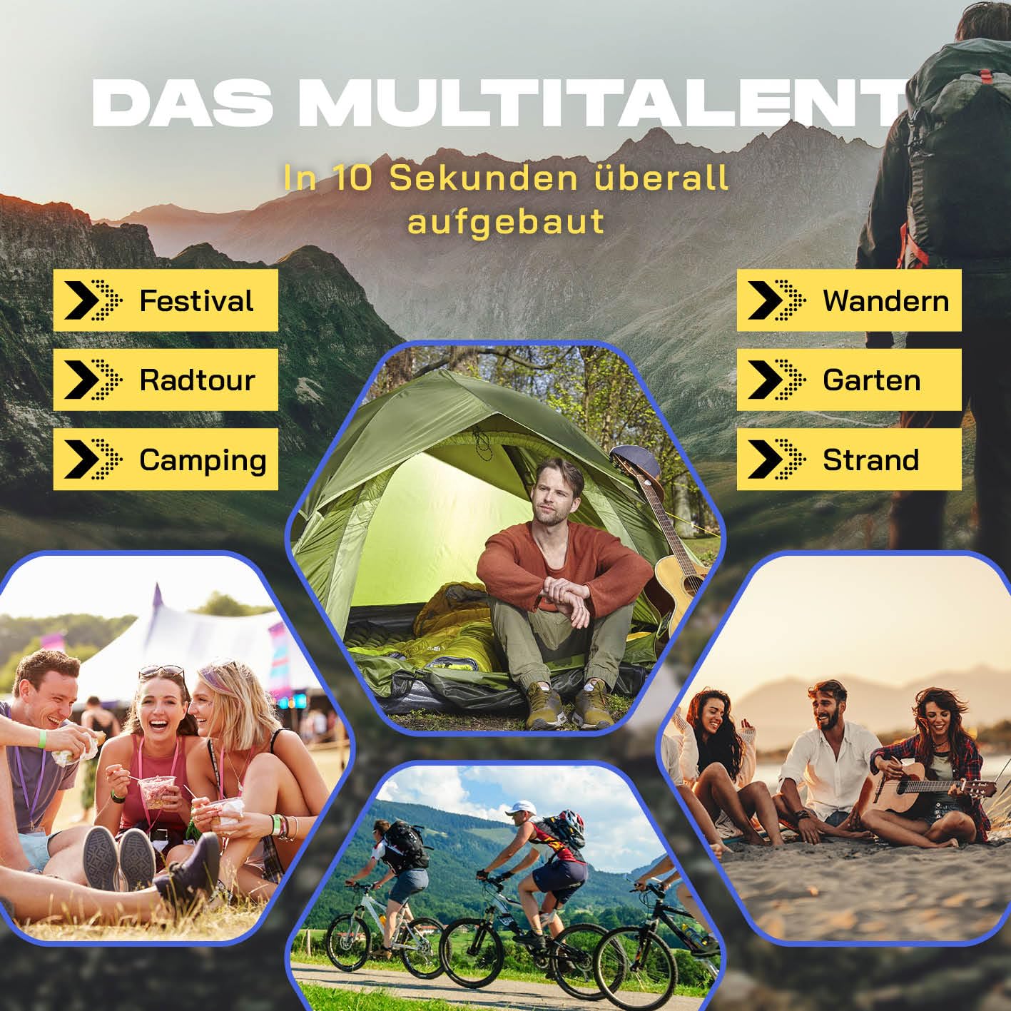 Where Tomorrow Pop up tent | 4 person tent with cooling effect | for camping, outdoor, festival & party | dome tent with sun protection & rain protection | lightweight & waterproof | bivouac