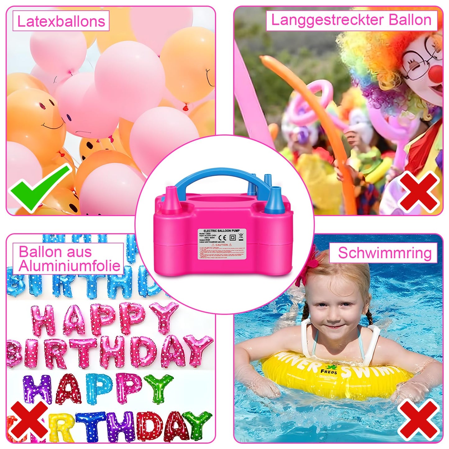 HELESIN Electric Balloon Pump, 600W Portable Balloon Inflator with 2 Inflation Modes, Balloon Blower for Birthday, Party, Christmas Decorations.