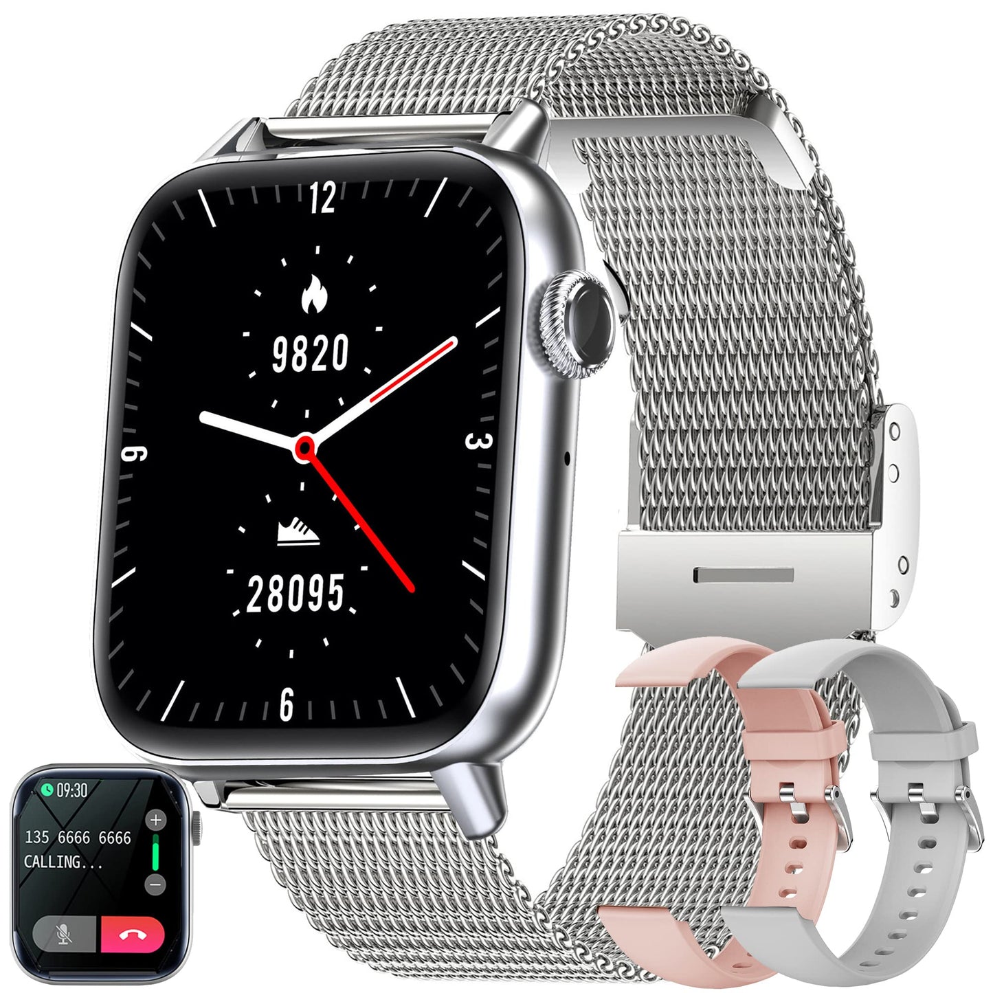 Women's smartwatch with phone function, 1.8-inch HD touchscreen wristwatch heart rate monitor with 123 sports modes SpO2 sleep monitor IP68, menstrual cycle fitness tracker pedometer calories Android iOS (Silver)