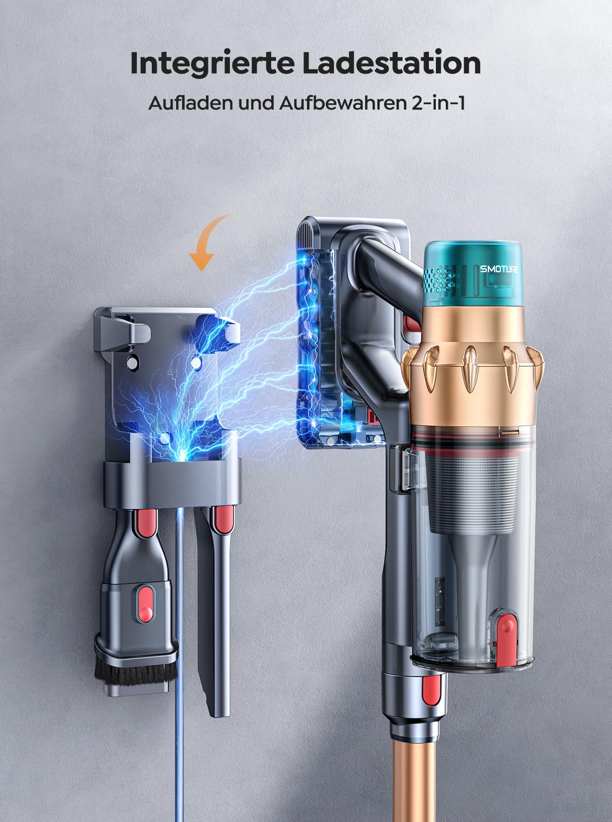 SMOTURE Cordless Vacuum Cleaner 50000Pa/600W/65Mins, Self-standing and Self-charging Vacuum Cleaner with Auto mode & Anti-tangle for Pet Hair, Carpet, Hard Floor