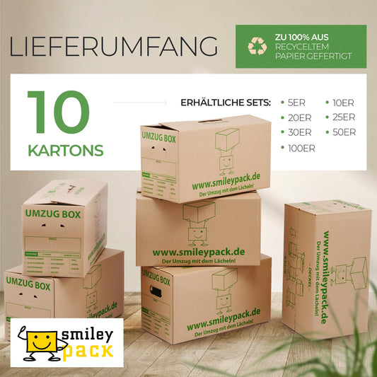 10 x sturdy moving boxes - 620 x 300 x 330 mm - Extra large and reusable - Moving box with 40kg load capacity - Moving with cardboard box - Robust moving box with lid - Storage boxes