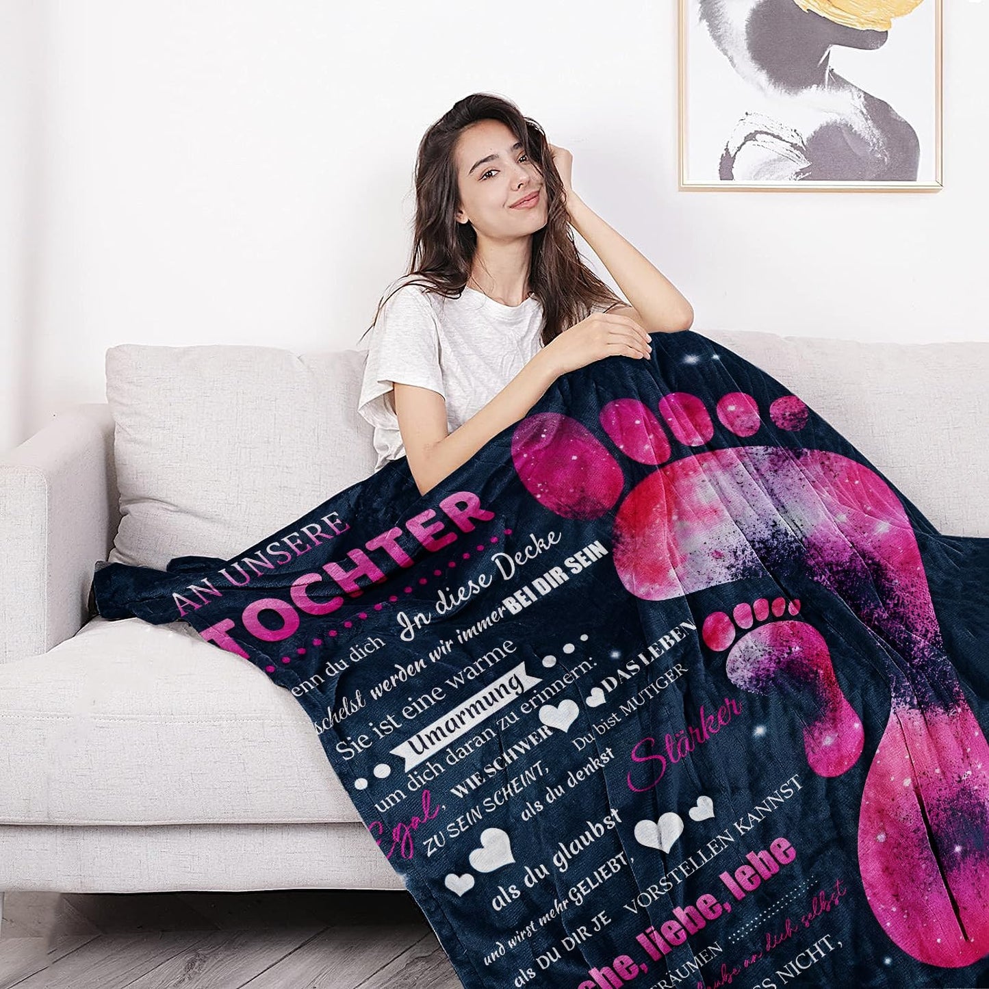 Cuddle blanket fluffy for our daughter from parents, Personalized gifts blanket German Mom and Dad for Daughter love letter blanket Positively Encourage Fleece blanket throw blanket sofa blanket (150x200cm)