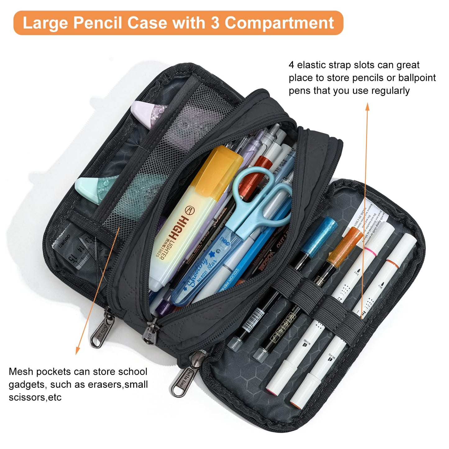 Della Gao Pencil Case Girl Pencil Case Large aesthetic pencil case for men and women (Wj001-3 BKRH)