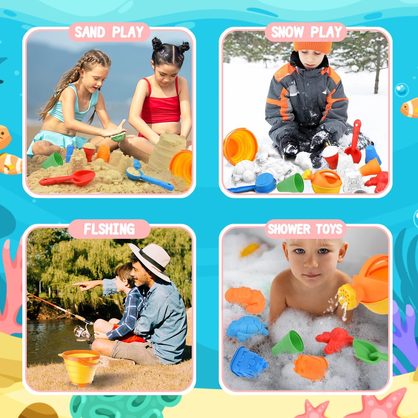 Sotodik 19-Piece Sandbox Toy Set, Travel Sandbox Toy with Folding Bucket for Kids, Sandbox Beach Toys Sand Molds, Outdoor Toys for Boys and Girls Ages 3 4 5 6 7+
