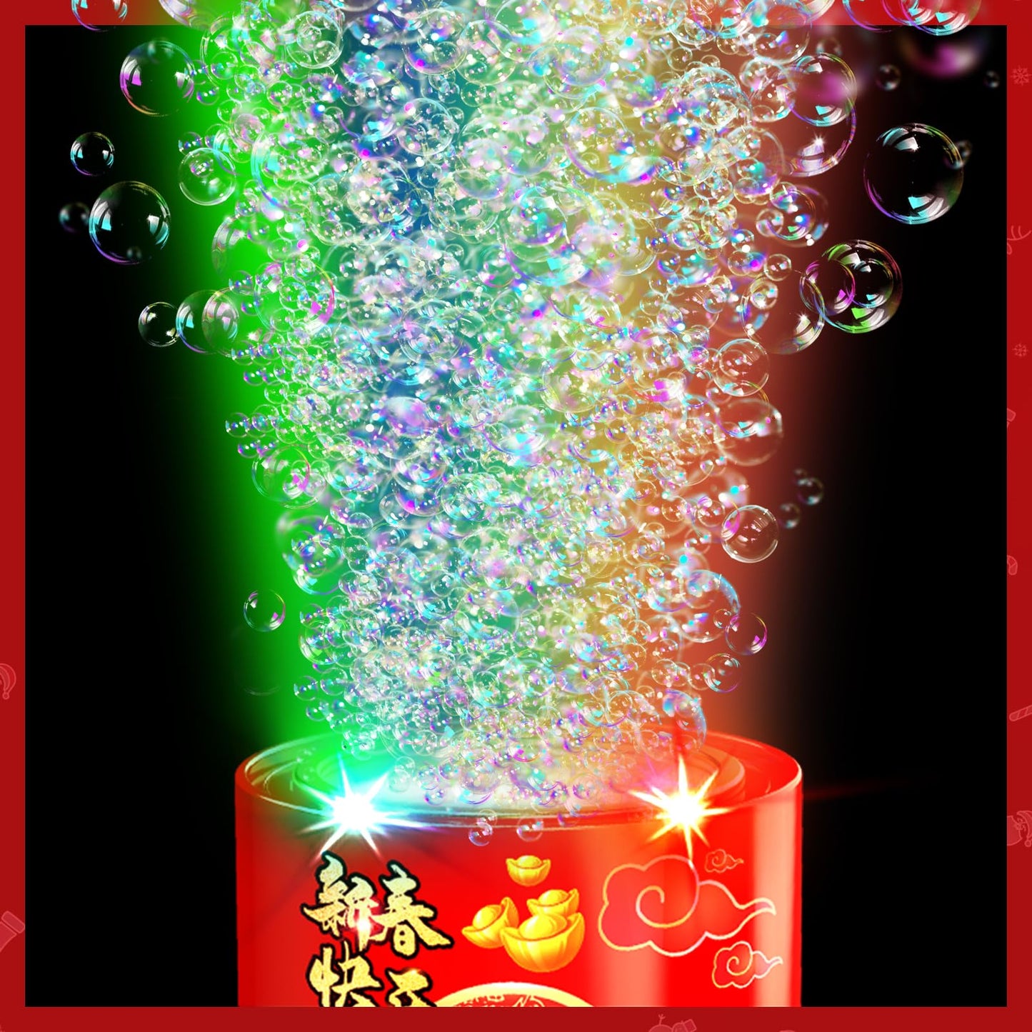 Firework bubbles machine (2PCS, 20 holes) with lights, air bubble sparklers birthday decoration, automatic bubble machine for kids party wedding birthday Chinese New Year.