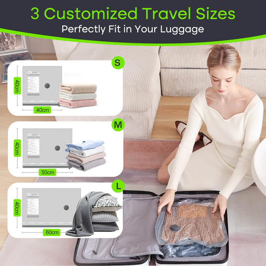 Vacbird Vacuum Bags for Clothes with Electric Pump, 9 Pack (3x 40x40, 3x 40x50, 3x 40x60), Space Saving Vacuum Storage Bags for Clothing Ideal for Travel, Bedding, Moving, Daily Storage.