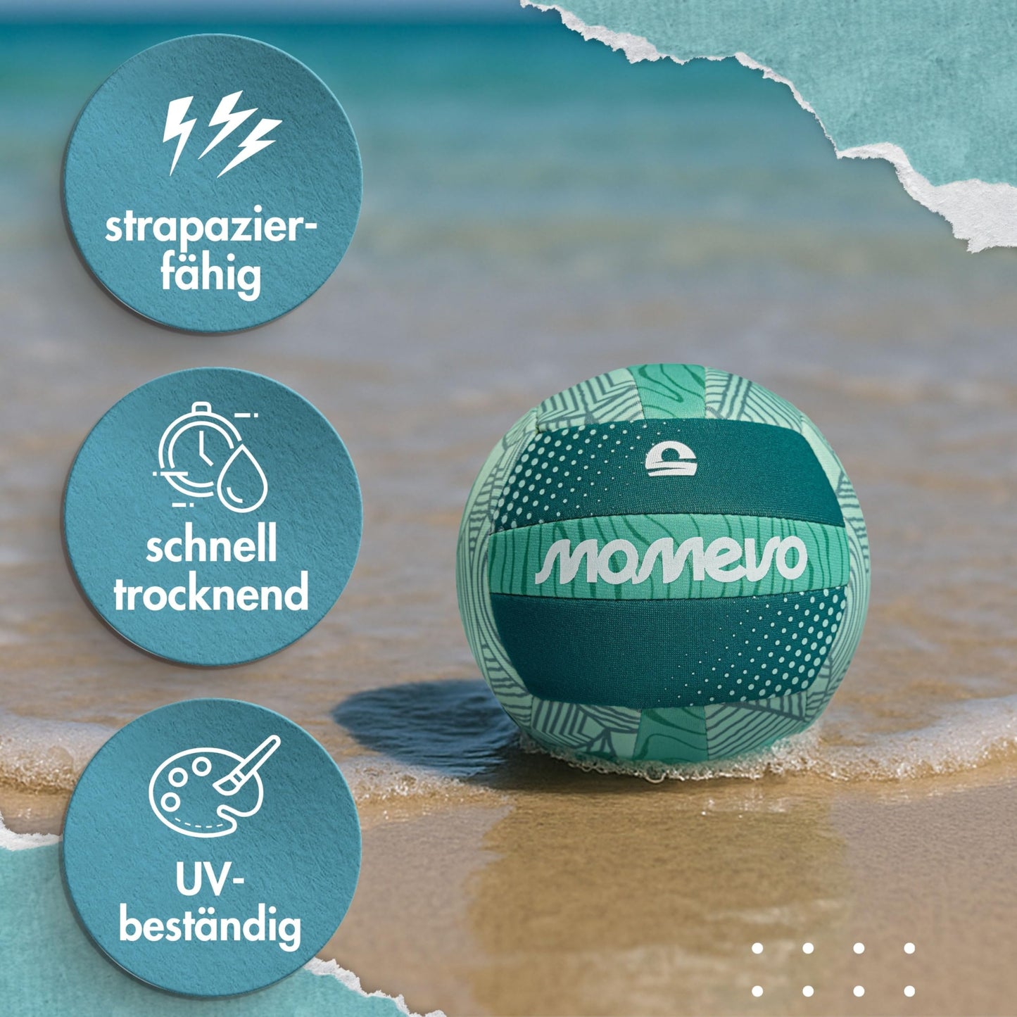 Momevo Beachbuddy Neoprene Water Ball - Soft Kids' Ball Size 2 (Ø15cm) - Small Children's Soccer Ball for Ages 1 and Up for Outdoor Use (Jungle, Set with Ball Pump)