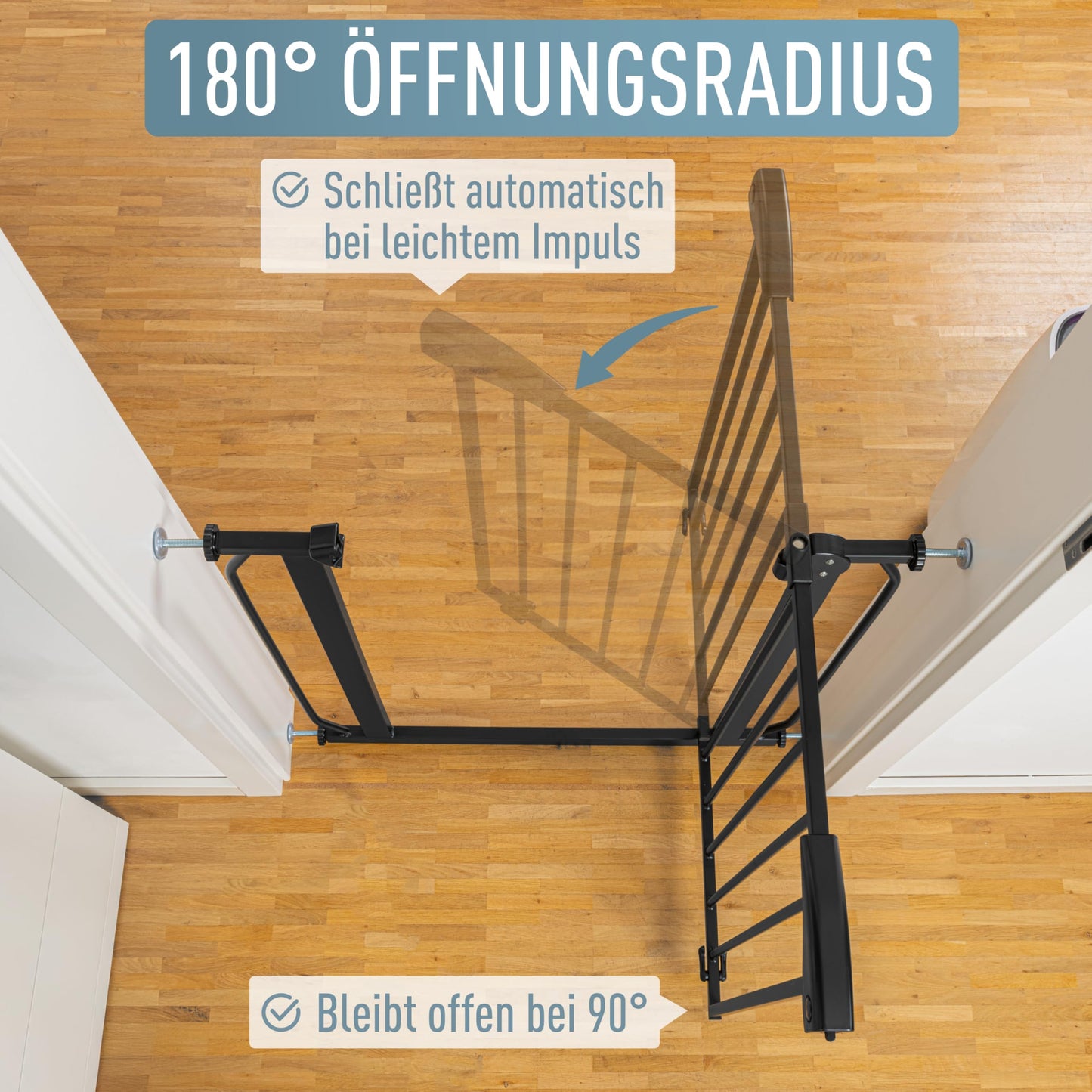 ib style Berrin XXL stair gate 85-185cm, No drilling required, Baby safety gate, Pet gate, Black, 85-95 cm