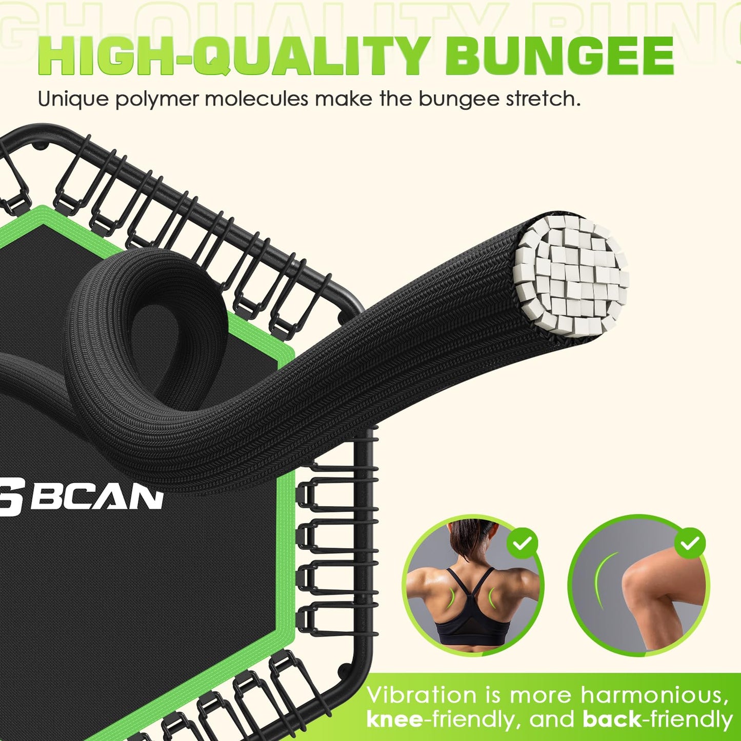 BCAN Fitness Trampoline Indoor Γ 122 cm, Trampoline for Adults up to 250 kg, Ground Trampoline with Adjustable T-Handle & 42 Bungee Cords, Quiet & Low in vibrations.