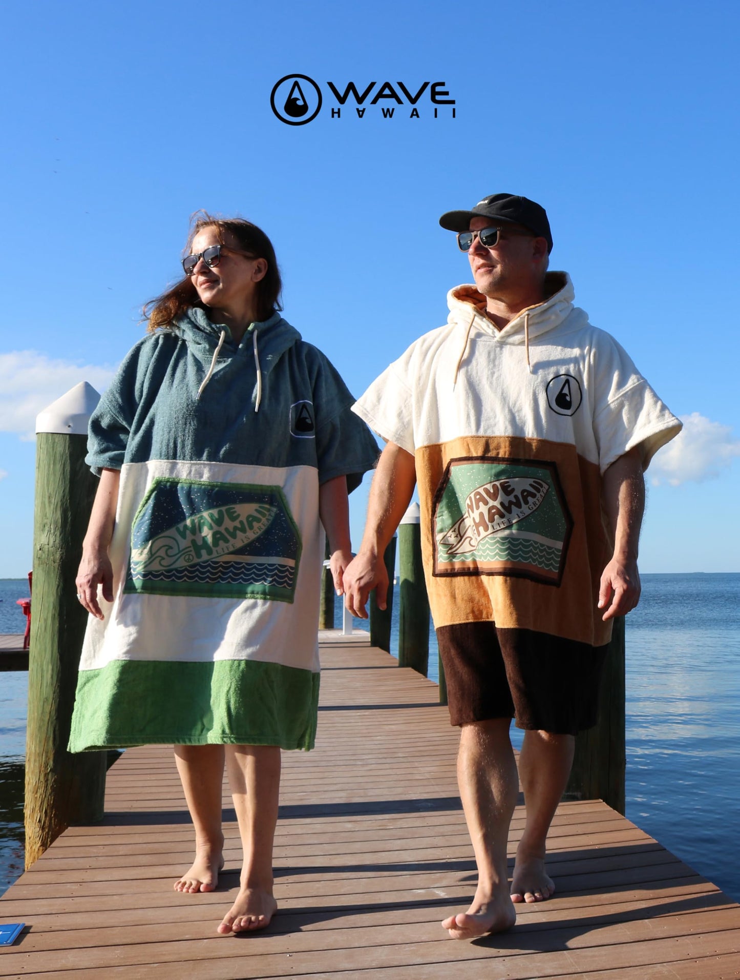 WAVE HAWAII Bath Poncho Women & Men Curitiba | Size L, 170-200cm | 100% Cotton Surf Poncho Adult | Terry Cloth Towel with High Water Absorption | Changing Aid Beach Adult