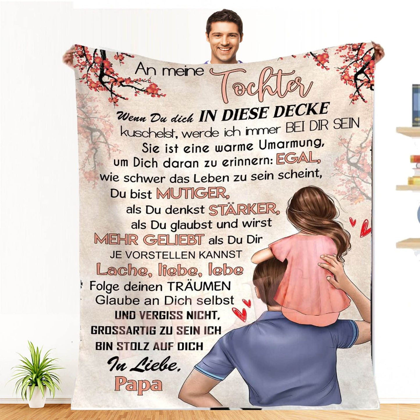 Personalized cuddle blanket for my daughter from Dad, super soft blanket, gift from father to daughter, airmail blanket positively encourage your girl's birthday gifts 150x200cm