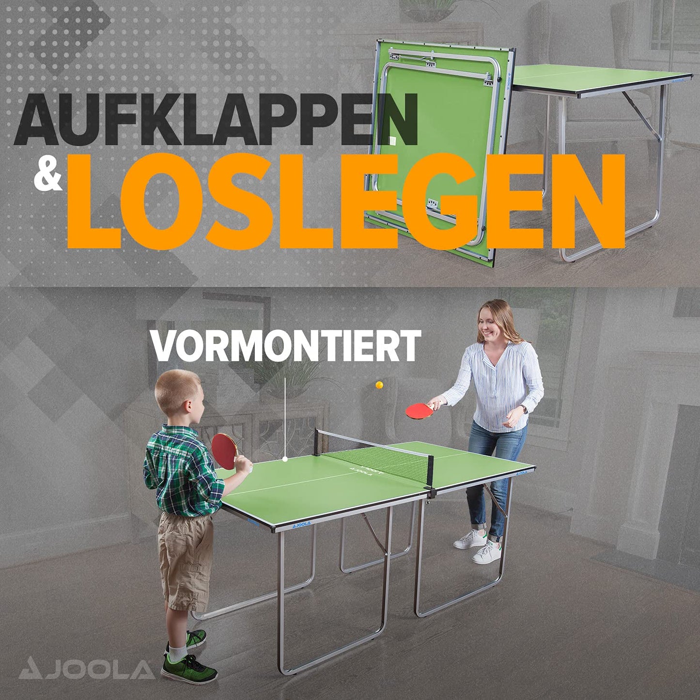 Joola Unisex - Adult Midsize Table Tennis Table 19115, green, 168x84x76 & 54820 Table Tennis Set Duo Including 2 table tennis rackets+3 table tennis balls+1 storage bag, Multicolor, OneSize