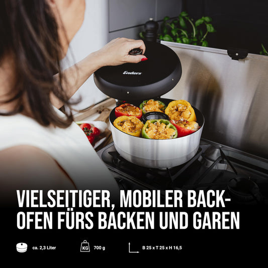 Enders® Mobile Camping Oven VAMO™, for baking, roasting, and cooking, compatible with stoves, grills, or hotplates - except induction, capacity approx. 2.3 liters, built-in thermometer #6866