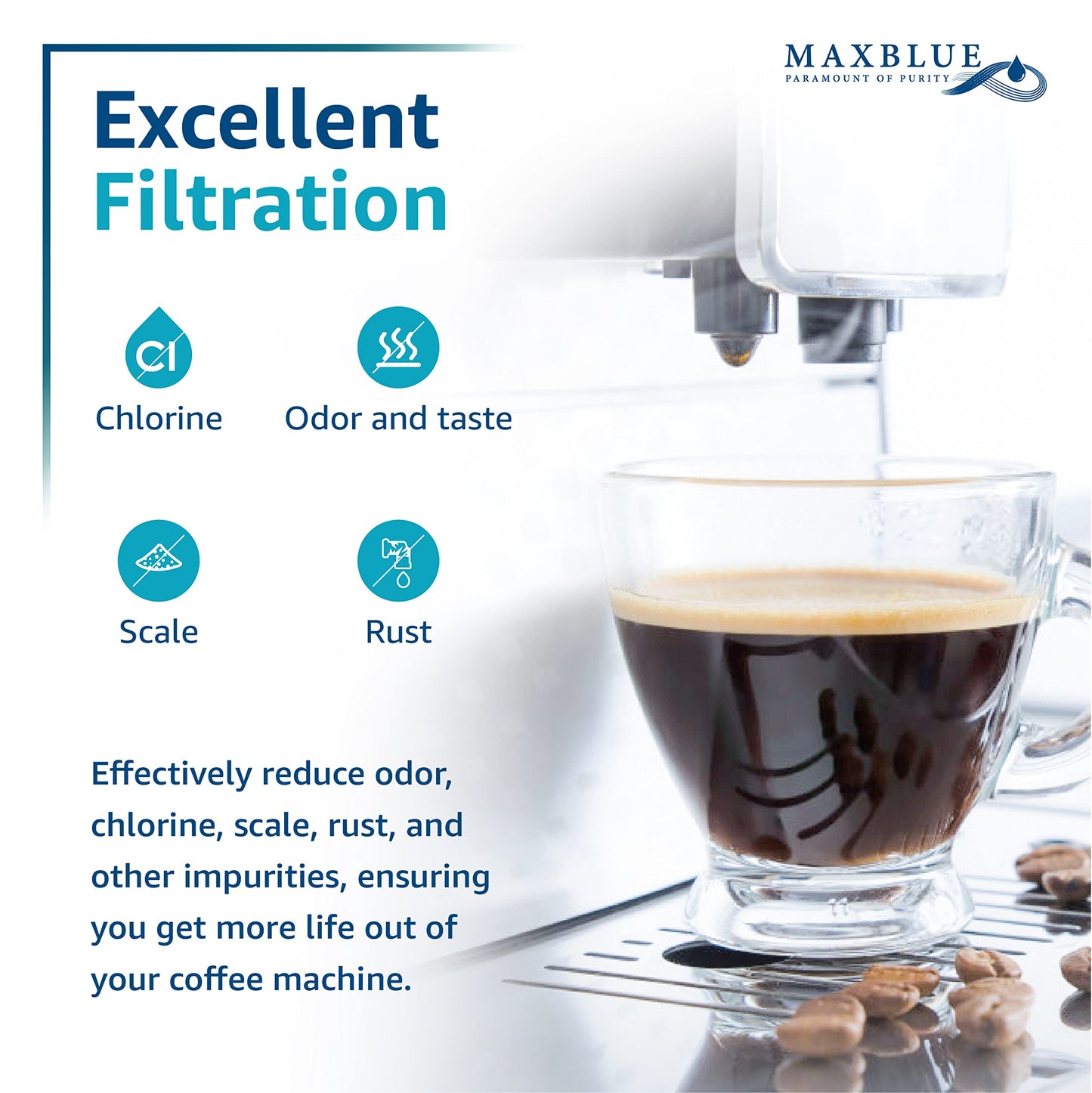 Maxblue coffee water filter, replacement for De'Longhi® DLSC002 9310926 SER3017 5513292811. Compatible with various models of ECAM, ESAM, ETAM. TÜV SÜD certified.