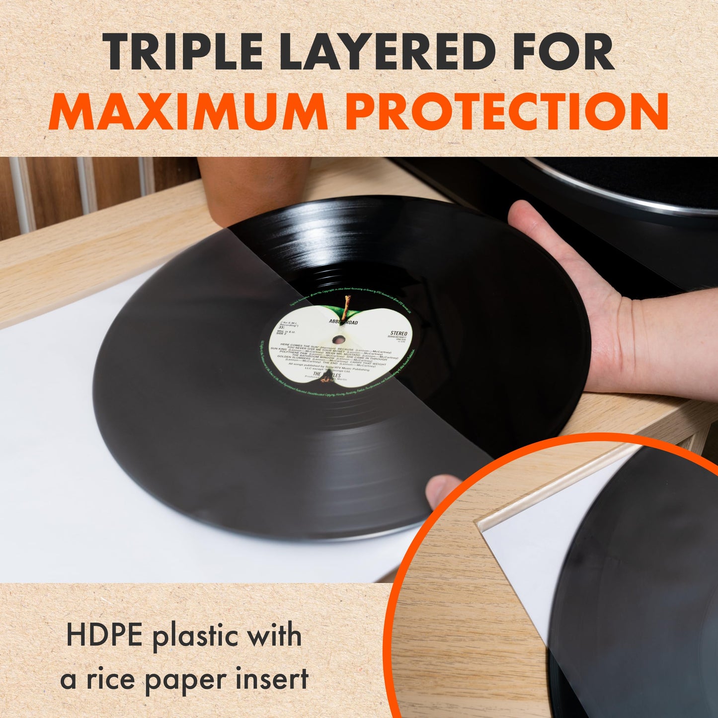 50x 12 Inner Sleeves for LP Records | Audiophile 12 Inch Antistatic Lined Vinyl Protective Sleeves | Multi-layered Inner Sleeves made of Rice Paper