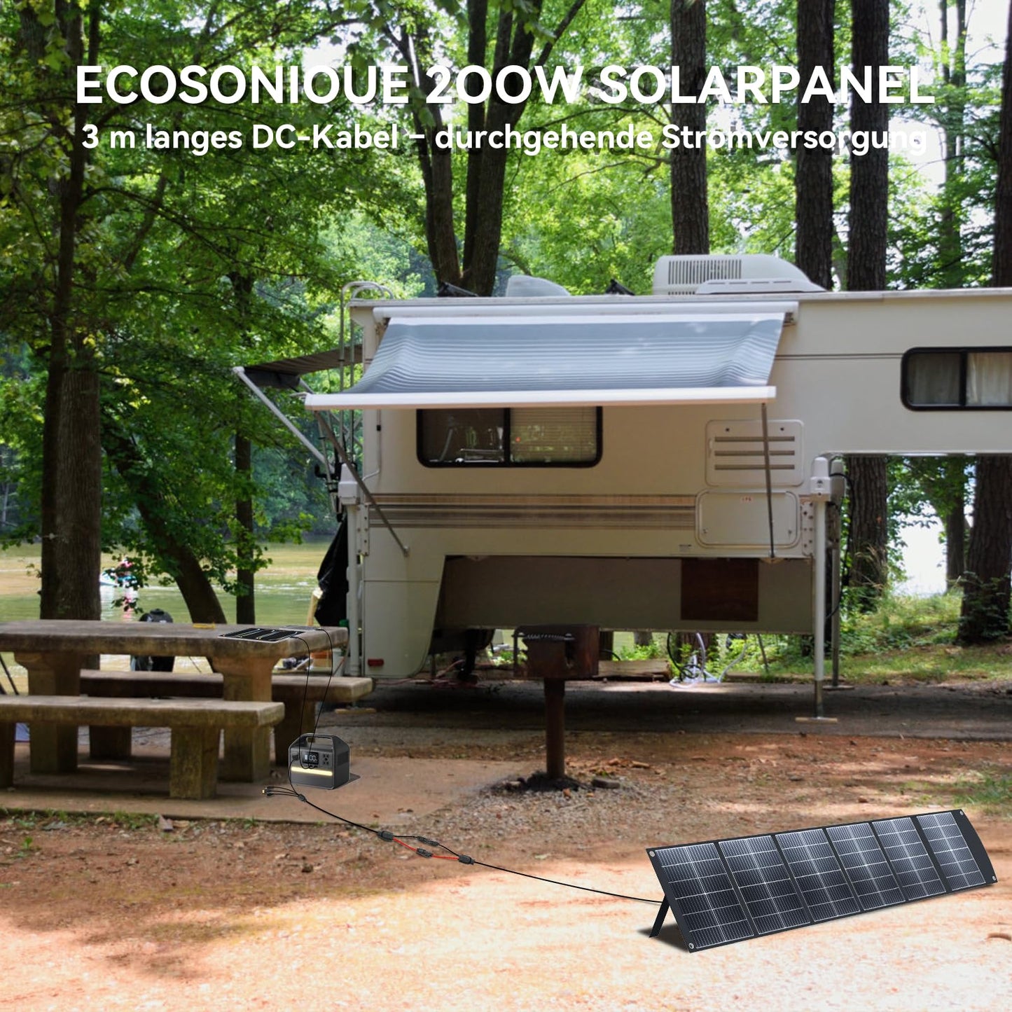 Ecosonique 200W Portable Solar Panel, Foldable Solar Module with Kickstand, USB-C PD3.0 & USB-A QC3.0, MC4 & Multi-Output for Power Stations, Generators, RVs, Camping, Hiking