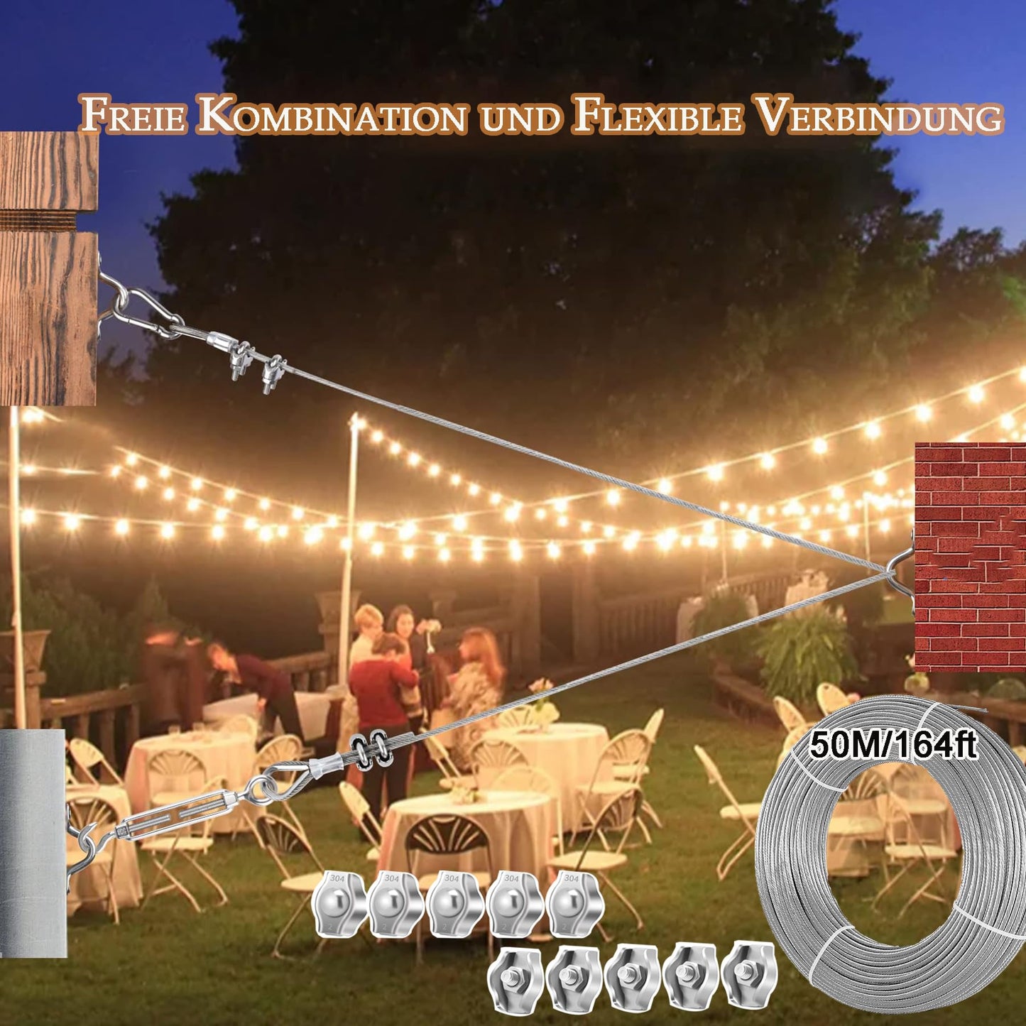 Eachan's steel wire, stainless steel cable 2mm 50m wire tensioner coated with 10 wire rope clamps, 304 stainless steel curtain cord clothesline for climbing plants, hanging lights pendant light.