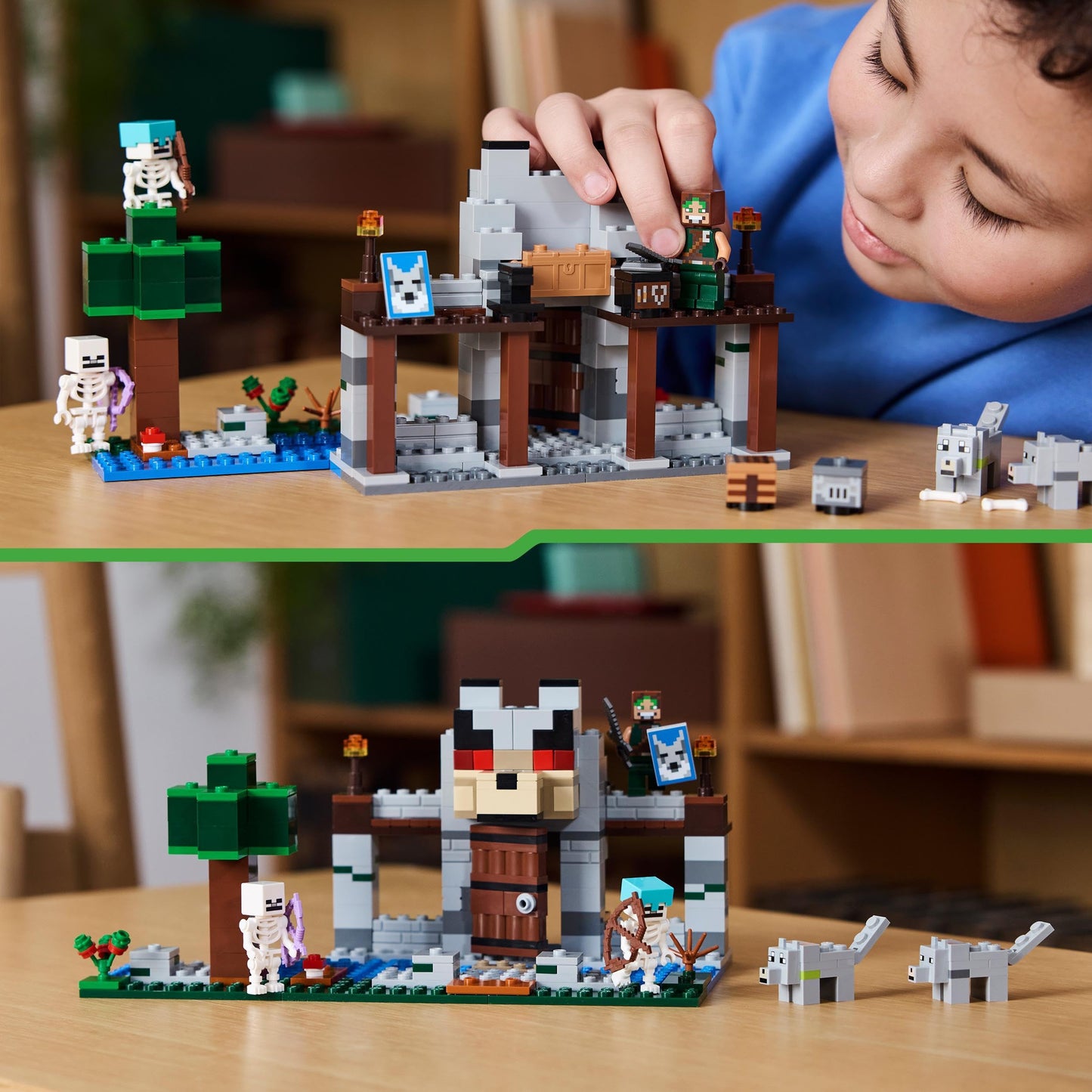 LEGO Minecraft The Wolf Fort - Kids toy with 1 character, 2 skeleton figures & 2 wolves - Accessories like a workbench and sword - Gamer gift for boys & girls aged 8+ - 21261