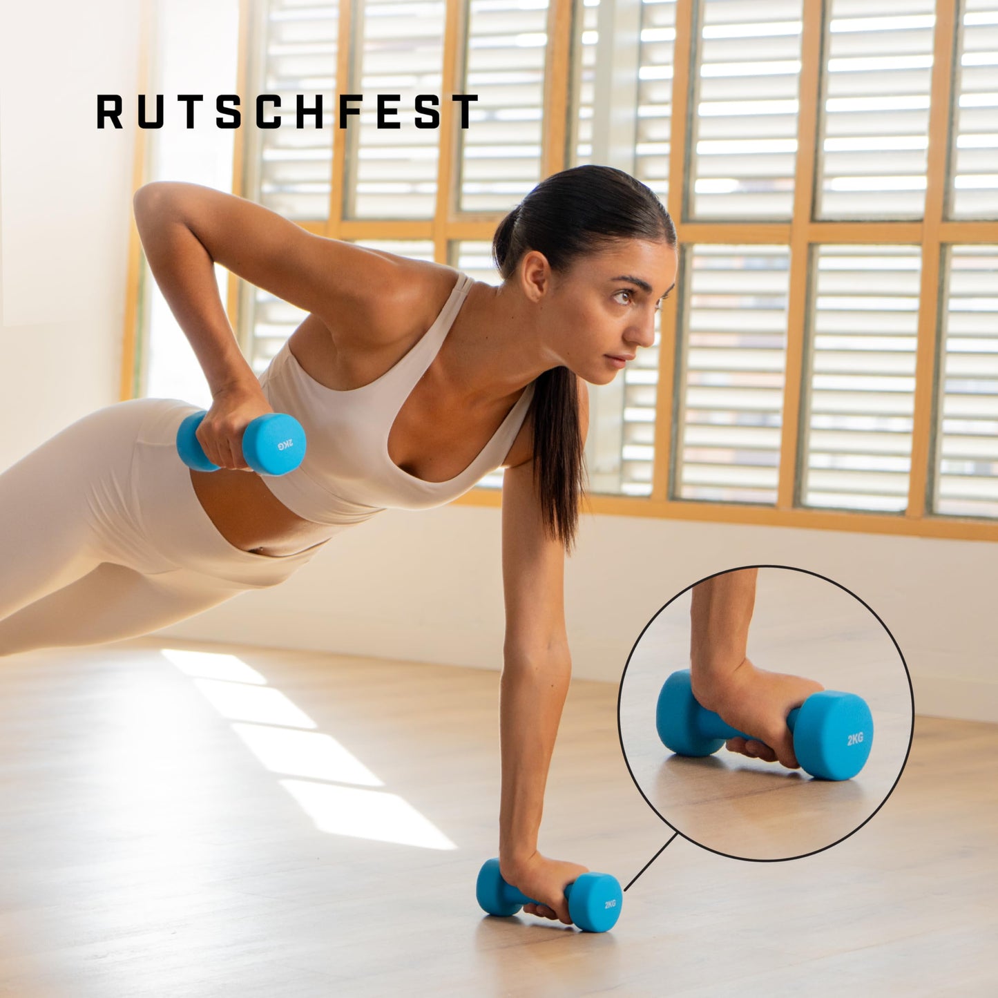 KG PHYSIO neoprene dumbbell set - Includes fitness poster with 32 exercises, sweat-resistant 2-piece set of cast iron dumbbells, non-slip & grippy fitness weights for women and men.