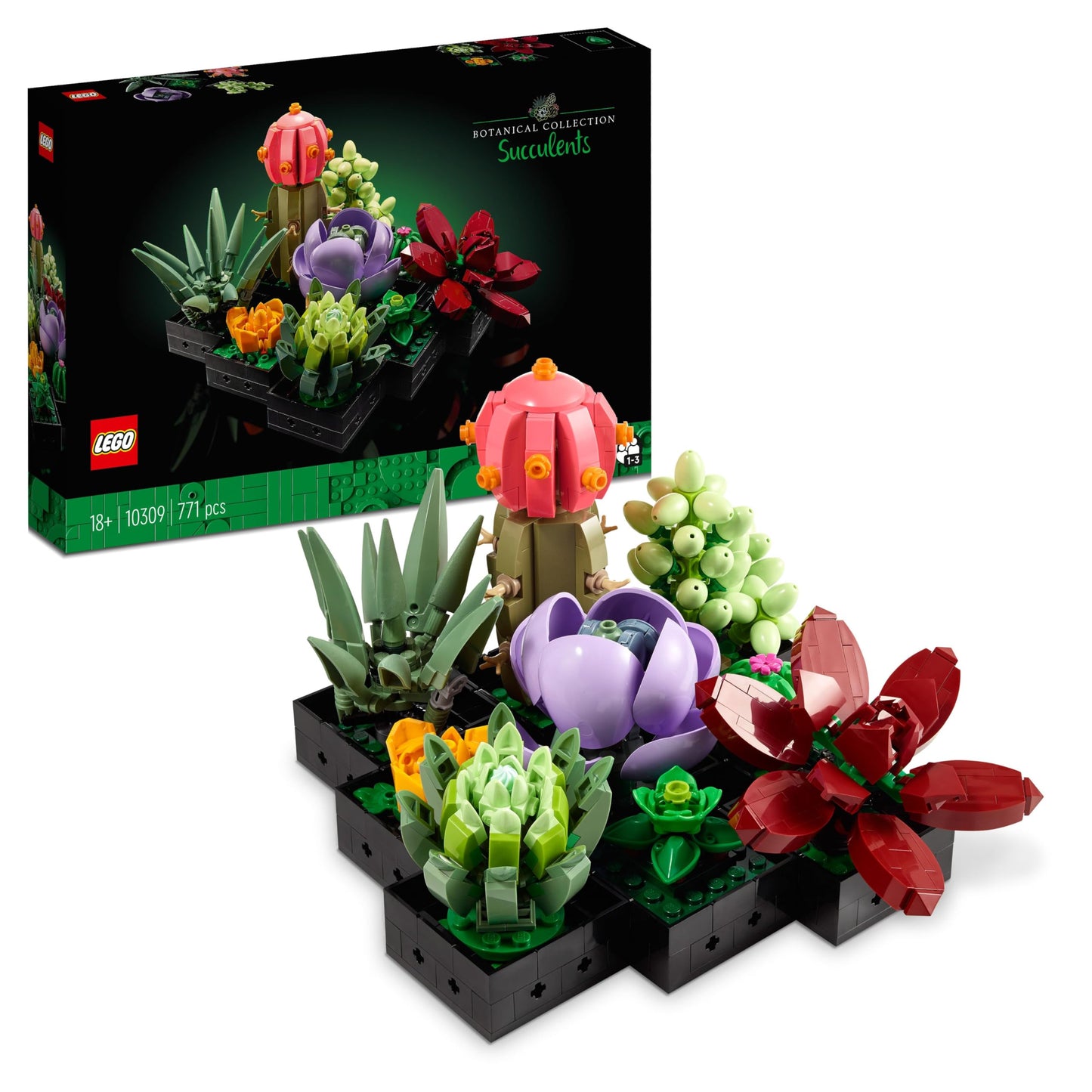LEGO Botanicals Succulents - Artificial Flower Set for Adults - Bouquet Building Kit - Creative Hobby and Home Decor - Gift Idea for Women & Men - Botanic Collection (9 Plants) 10309