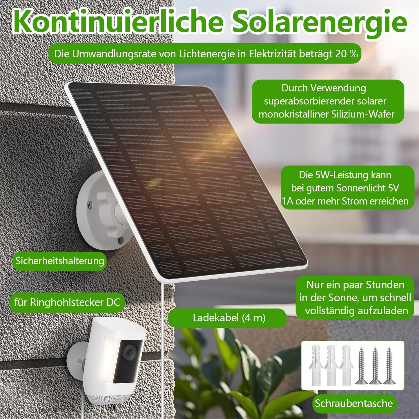 Solar panel for Ring Camera 2PCS, GuKKK 5W Camera Solar Panel compatible with Ring Spotlight Cam/Pro/Plus Battery & Stick Up Cam/Pro Battery with Barrel Plug 4M Charging Cable IP65 Waterproof Solar Charger