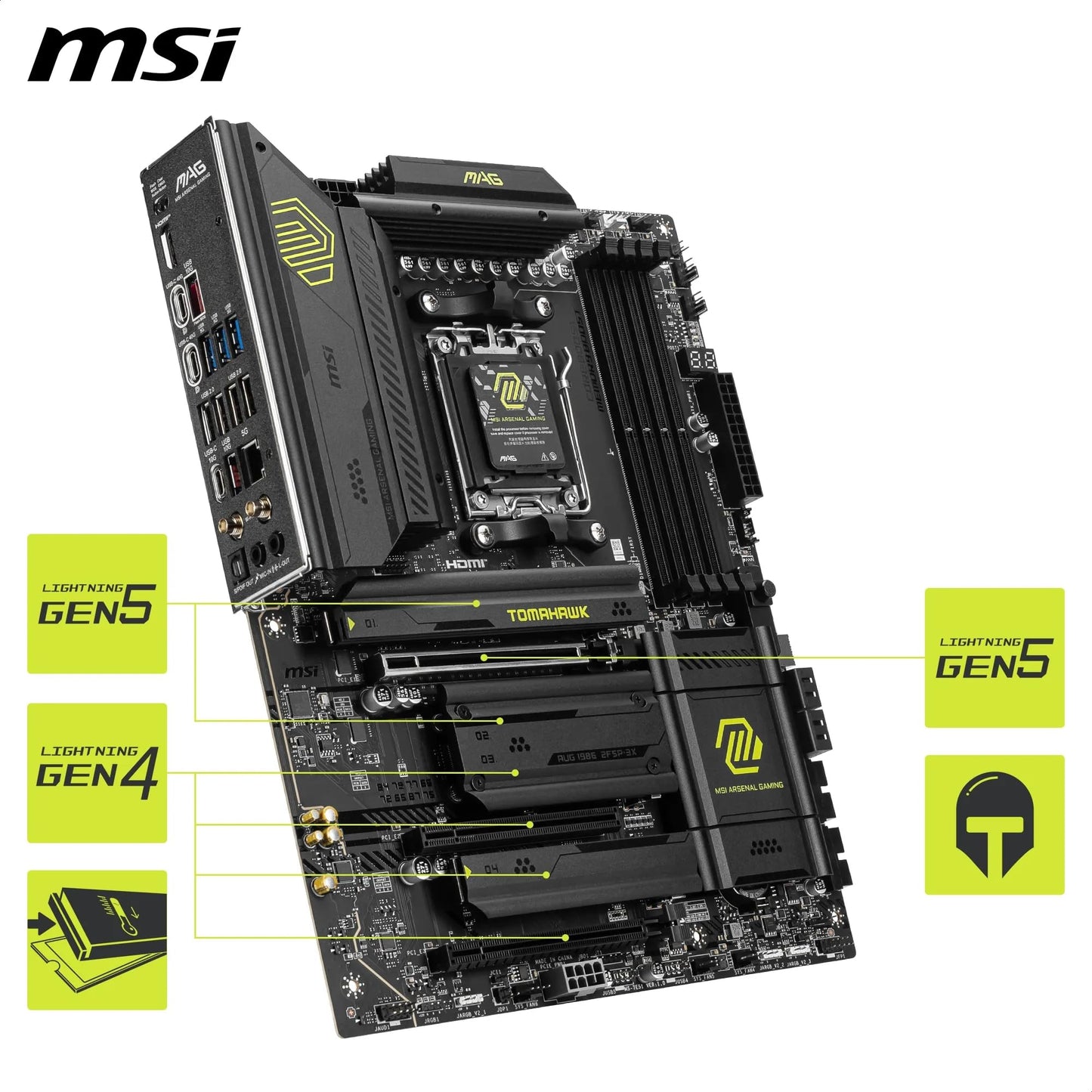 MSI MAG X870 Tomahawk WiFi Motherboard, ATX - Supports AMD Ryzen 9000/8000/7000 processors, AM5-80A SPS VRM, DDR5 Memory Boost 8400+MT/s (OC), PCIe 5.0 x16 & 4.0 x16, M.2 Gen5, Wi-Fi 7, 5G LAN.