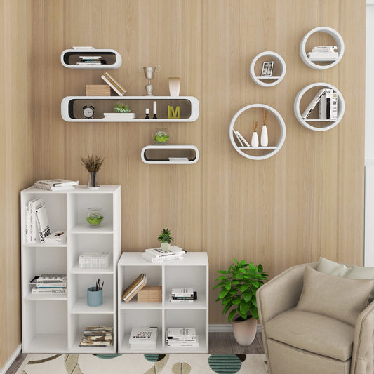 WOLTU wall shelf 4-piece set floating round shelves book, cube hanging shelf wall board, white, for office, living room, bedroom, kitchen, 39.6/34.5/29.5/24.5 cm diameter.