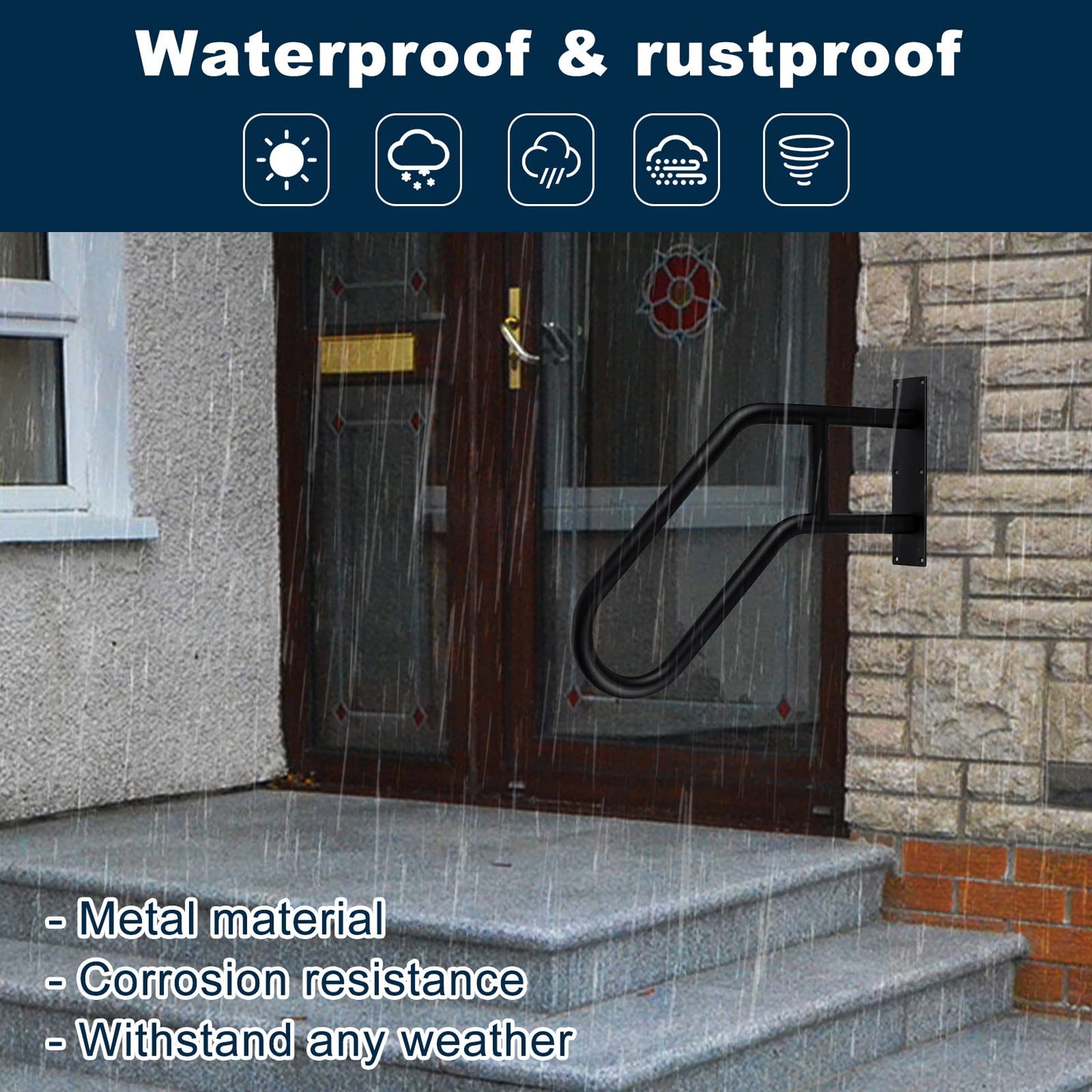 Handrails for outdoor stairs Kamanan Stair Handrail for Outdoor Heavy Stair Handrails Non-slip Bathroom 1-3 Steps Staircase Handrail for Elderly Children with Disabilities 58cm Long