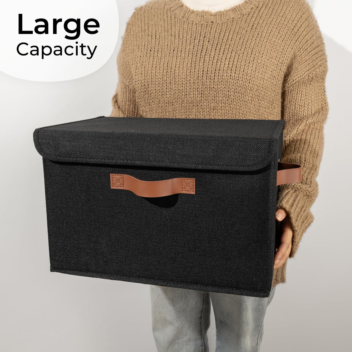 GRANNY SAYS Storage Bins with Lid, Set of 2 Fabric Storage Boxes, Foldable Organizer Box with Lid, Storage Baskets for Clothes, Black Foldable Boxes with Lid for Closet