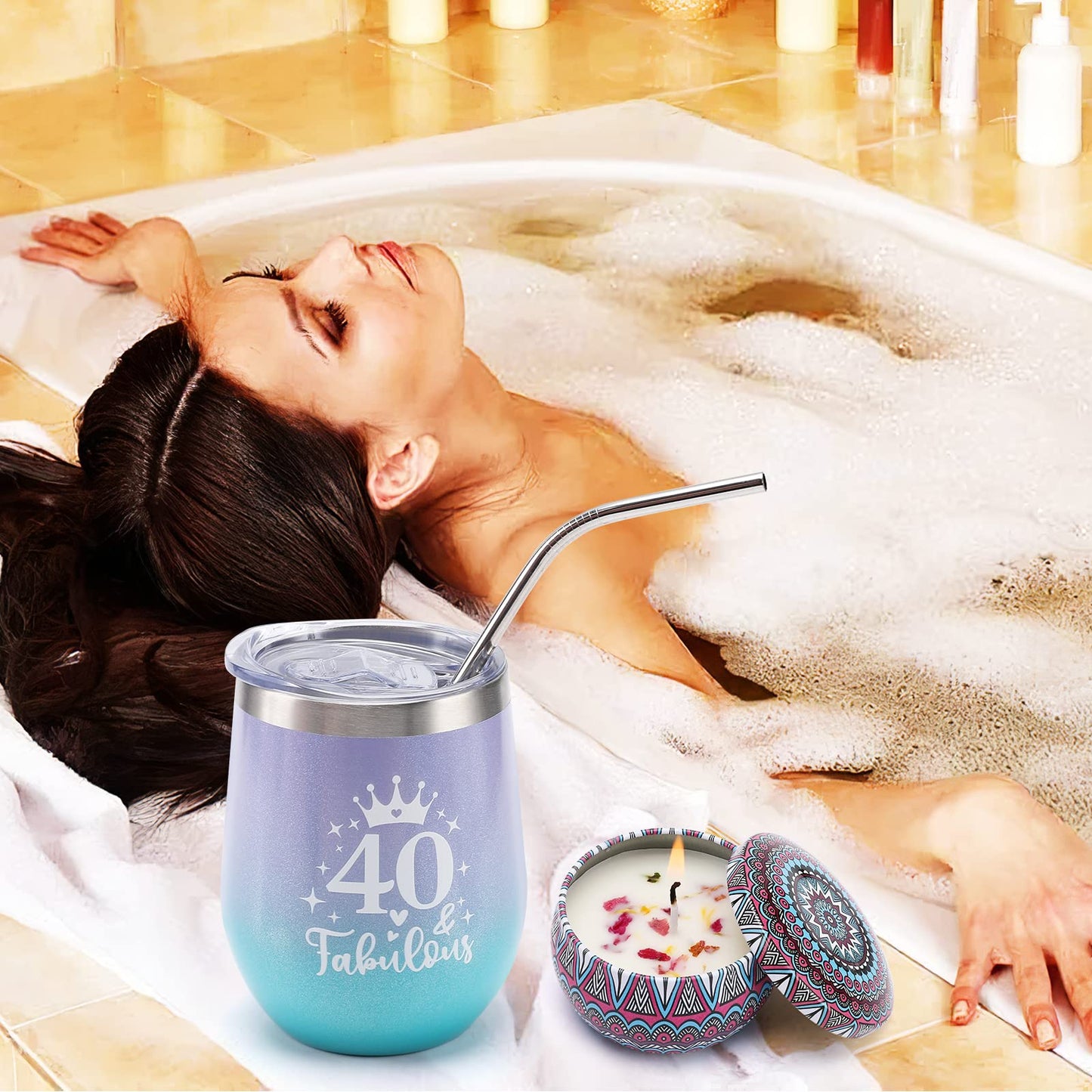Gifts for a 40th birthday for women, 9 special, unique, fun gifts for women turning 40, wife, mother, sister, friends, ladies, colleagues, socks, wine glass, candle, bracelet.