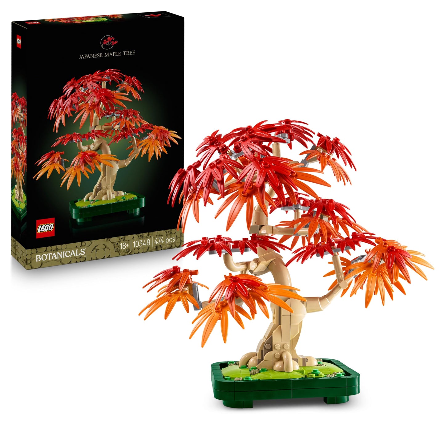 LEGO Botanicals Japanese Red Maple - Bonsai Tree - Artificial plant set with red & orange leaves, plus pot - Home Decor - Gift idea for adults - 10348
