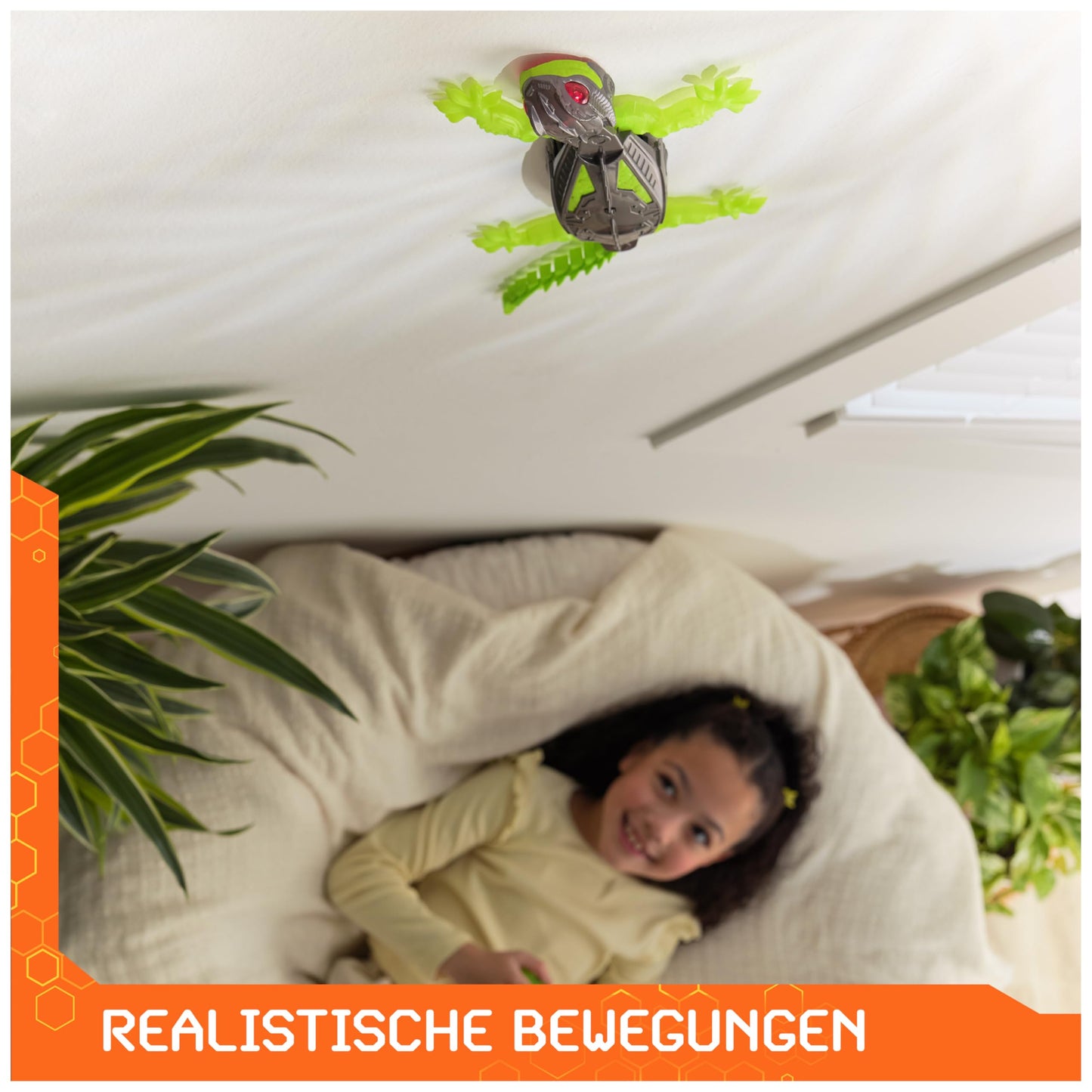 Hex Bots - Wall Crawler Gecko, remote-controlled gecko that crawls on walls and ceilings, with glowing LED eyes, remote included, realistic movements, for kids ages 4 and up.