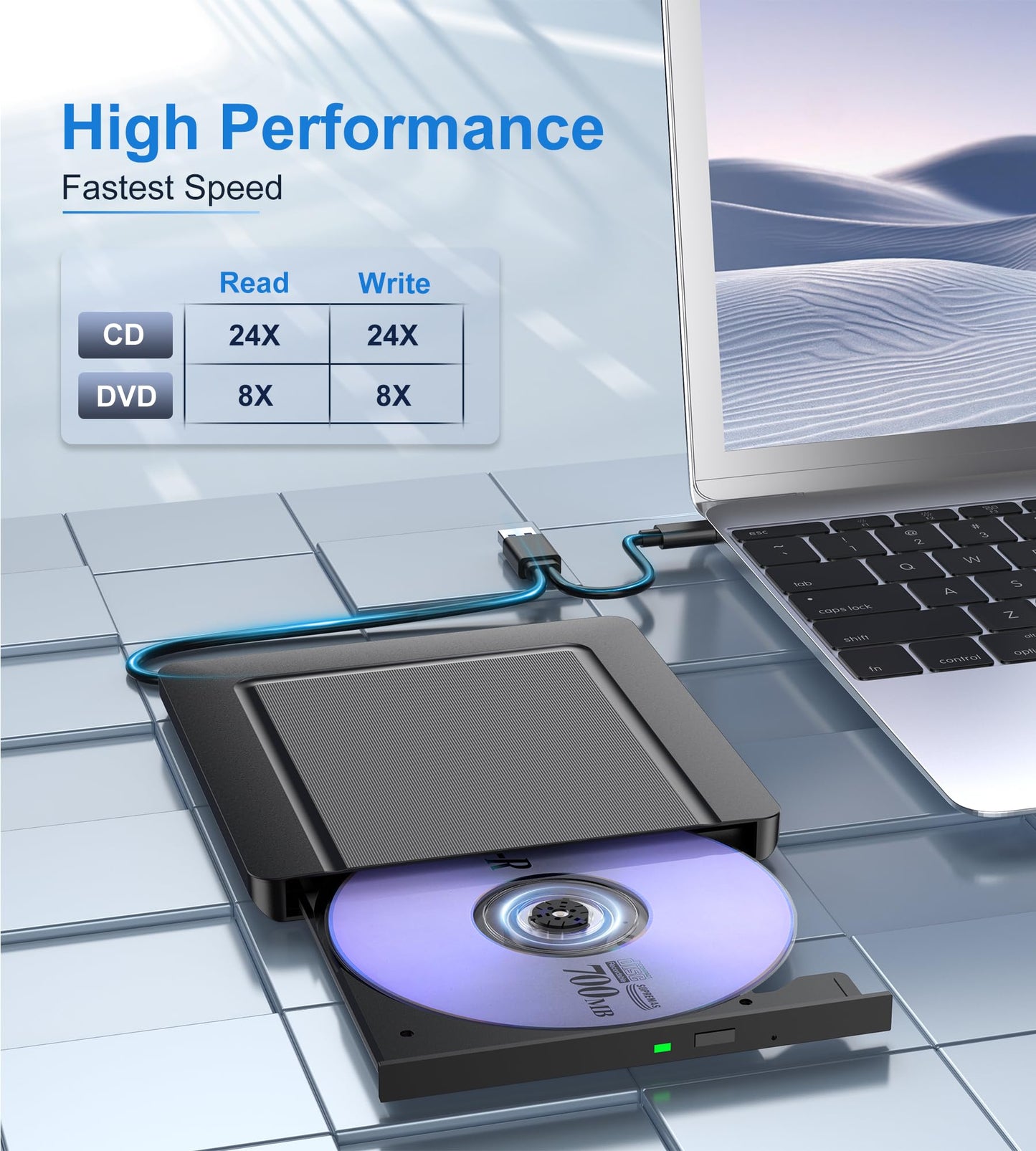 External CD DVD Drive, Ultra slim USB 3.0 & USB-C CD/DVD Drive, CD DVD +/-RW ROM Burner Optical External DVD Drive for Laptop, PC, Desktop, MacBook, Windows 11/10/8/7/XP/Linux/MacOS