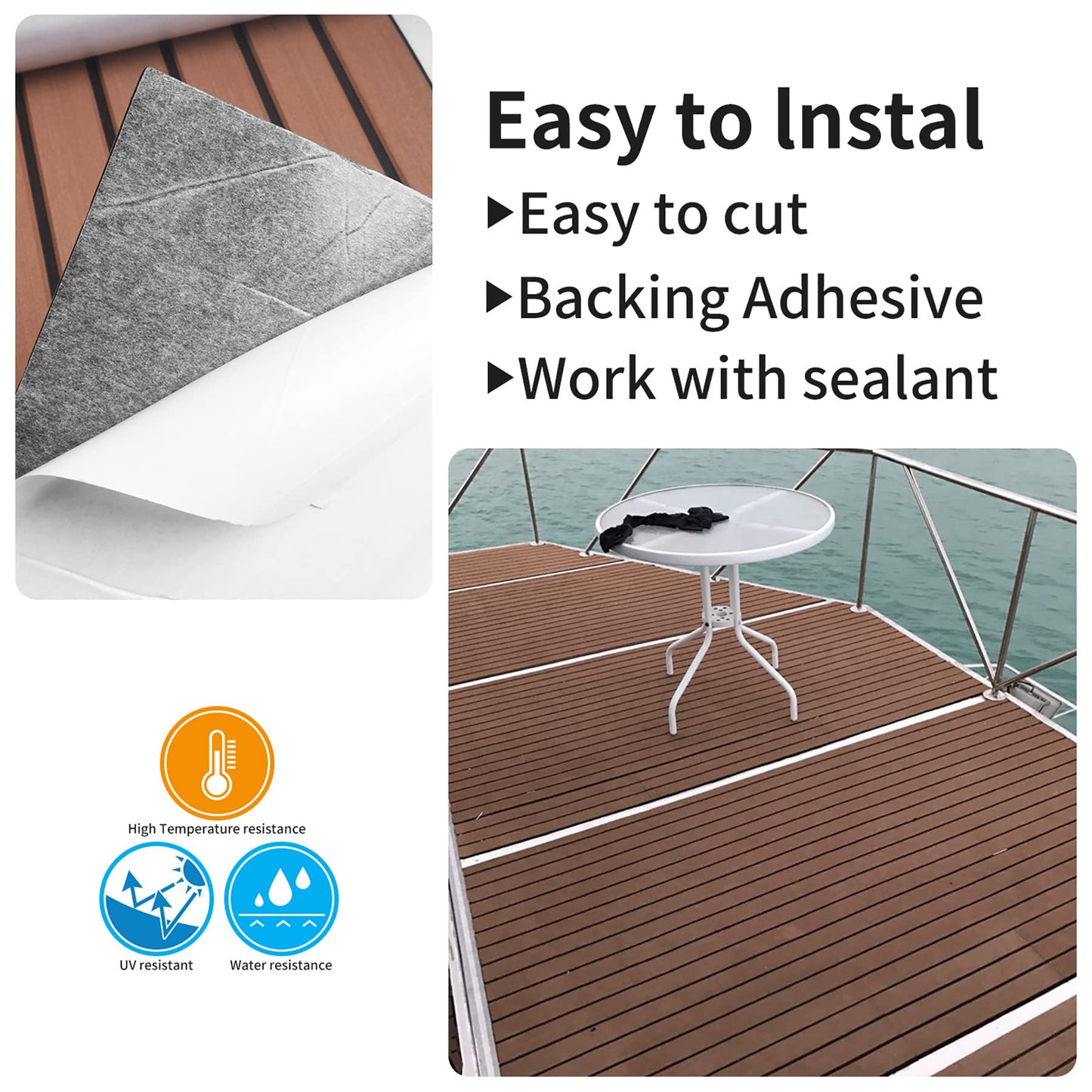 SenMore Eva Teak Self-Adhesive Foam Boat Yacht Floor Non-Slip Mat Marine Deck Hardware for Boats Yacht Marine Carpet with Self-Adhesive Back, 240x90cm