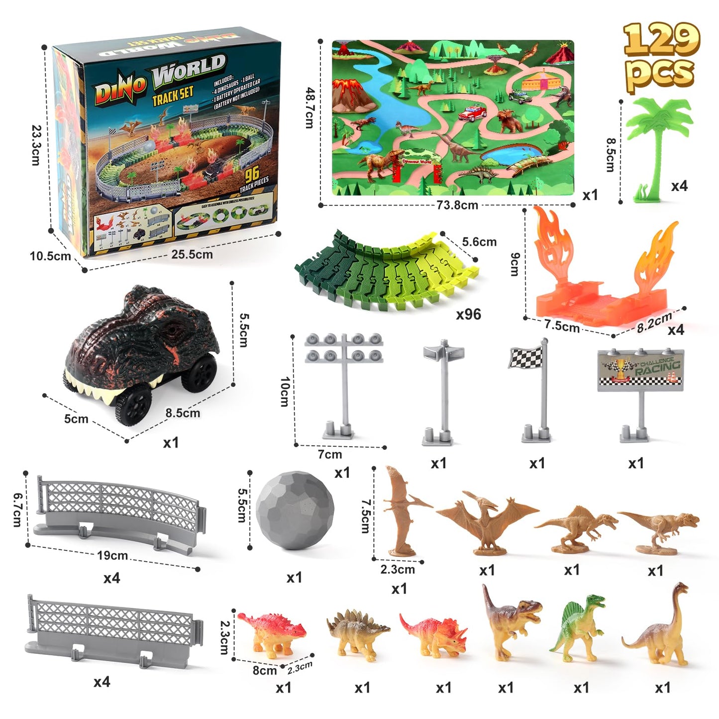 Dinosaur toy for ages 3 and up - race track for kids with 10 mini dinosaur figures, 1 car, and race track. Perfect gift for boys and girls ages 3-7.