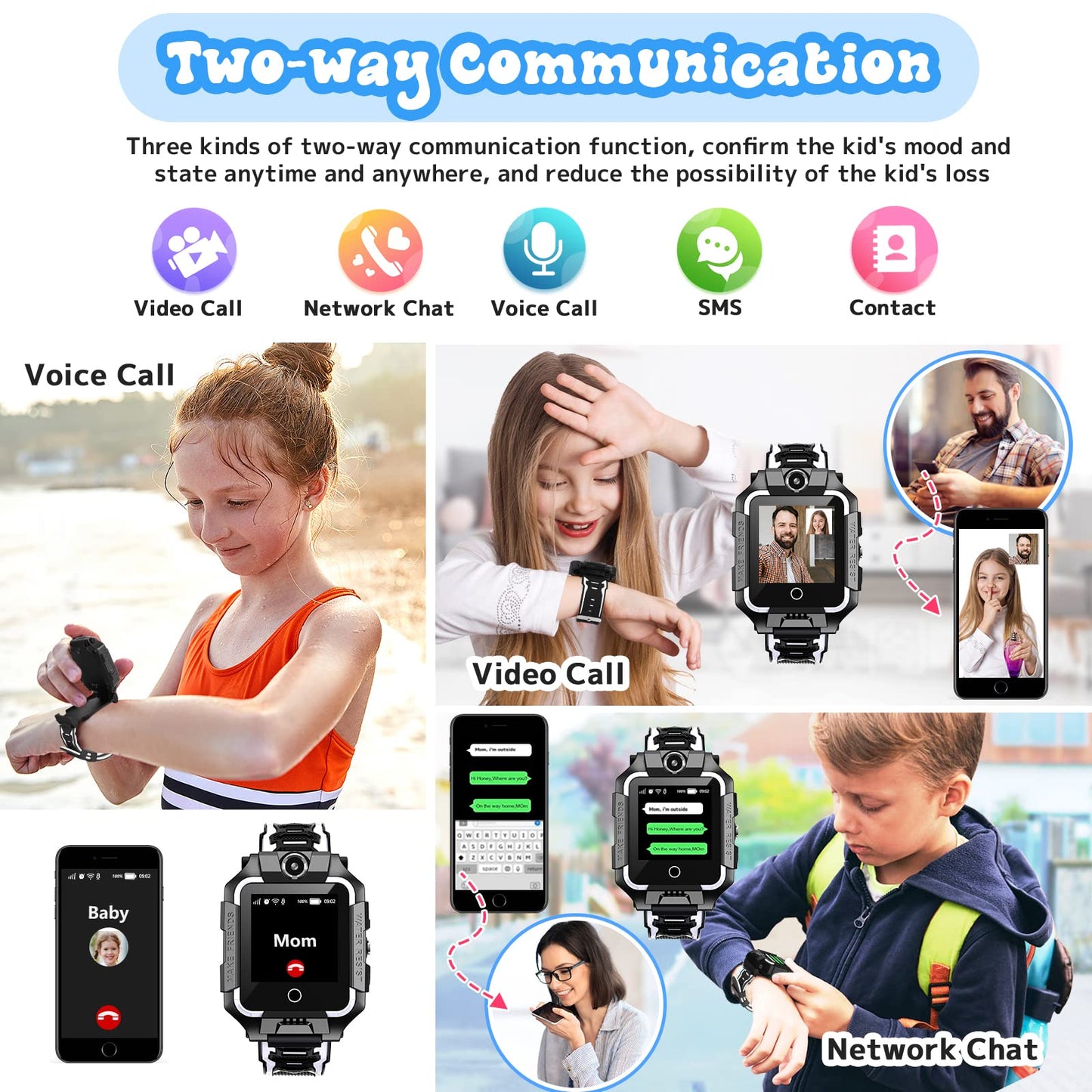 Children's GPS tracker smartwatch for boys and girls, 4G video & phone call with 360° rotation, kid's GPS watch for 4-12 years old, perfect for Christmas & birthday gifts (T10 black)